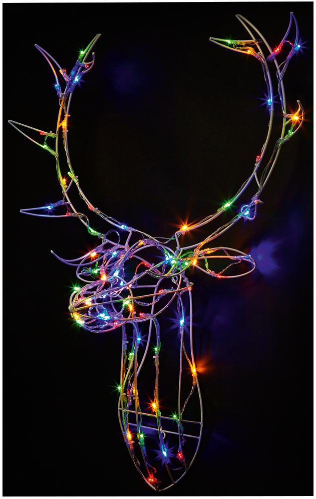 80cm LED Reindeer Head Multicoloured Xmas Lights Indoor Outdoor