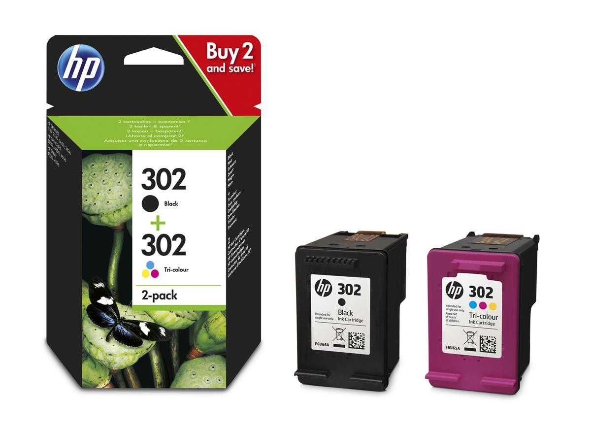 Hewlett Packard No. 302 Inkjet Cartridge Black 190pp & Tricolour 165pp