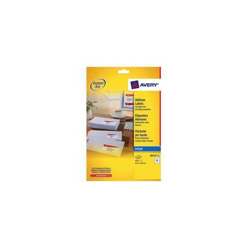 J816125 Avery Quick DRY Addressing Labels x450 Inkjet 18 per Sheet 63