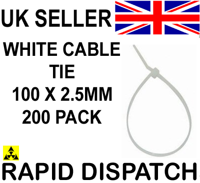 200 pcs x Cable Ties Tidy 100 x 2.5mm WHITE Small