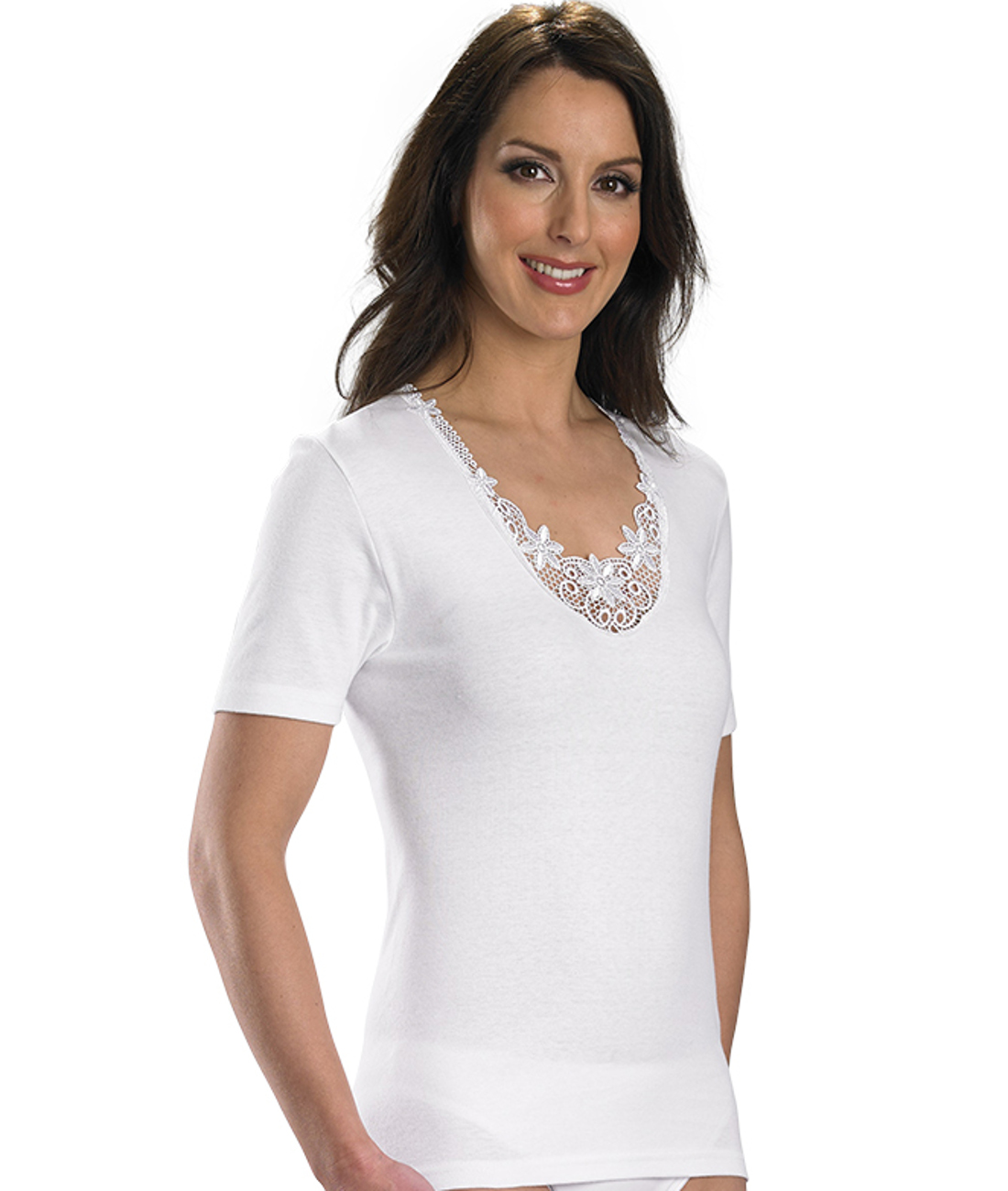 Ladies Slenderella Short Sleeve Cami Lace Detail 100 % Pure Cotton