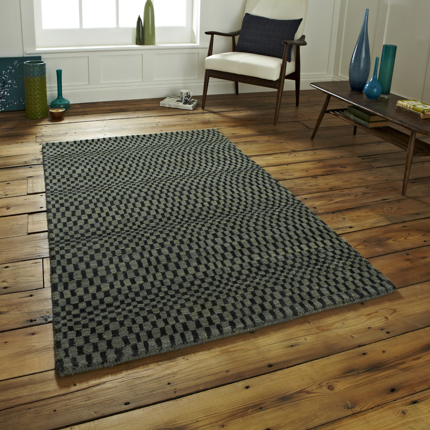 Sonic Wave Effect Optical Illusion Large Floor Mat 100 Wool Hand