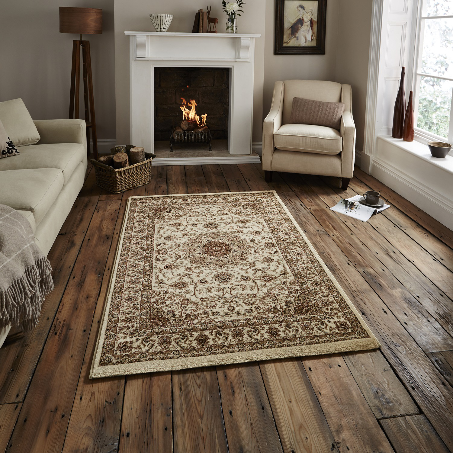 Regency Traditional Medallion Pattern Rug Soft Wool Look Pile Carpet