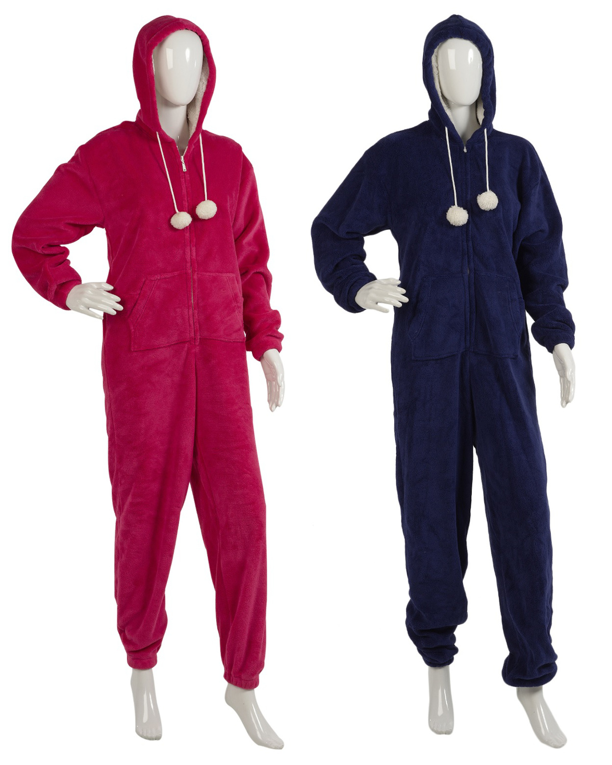 Ladies Soft Coral Fleece Plain Hooded Onesie All In One Piece Womens