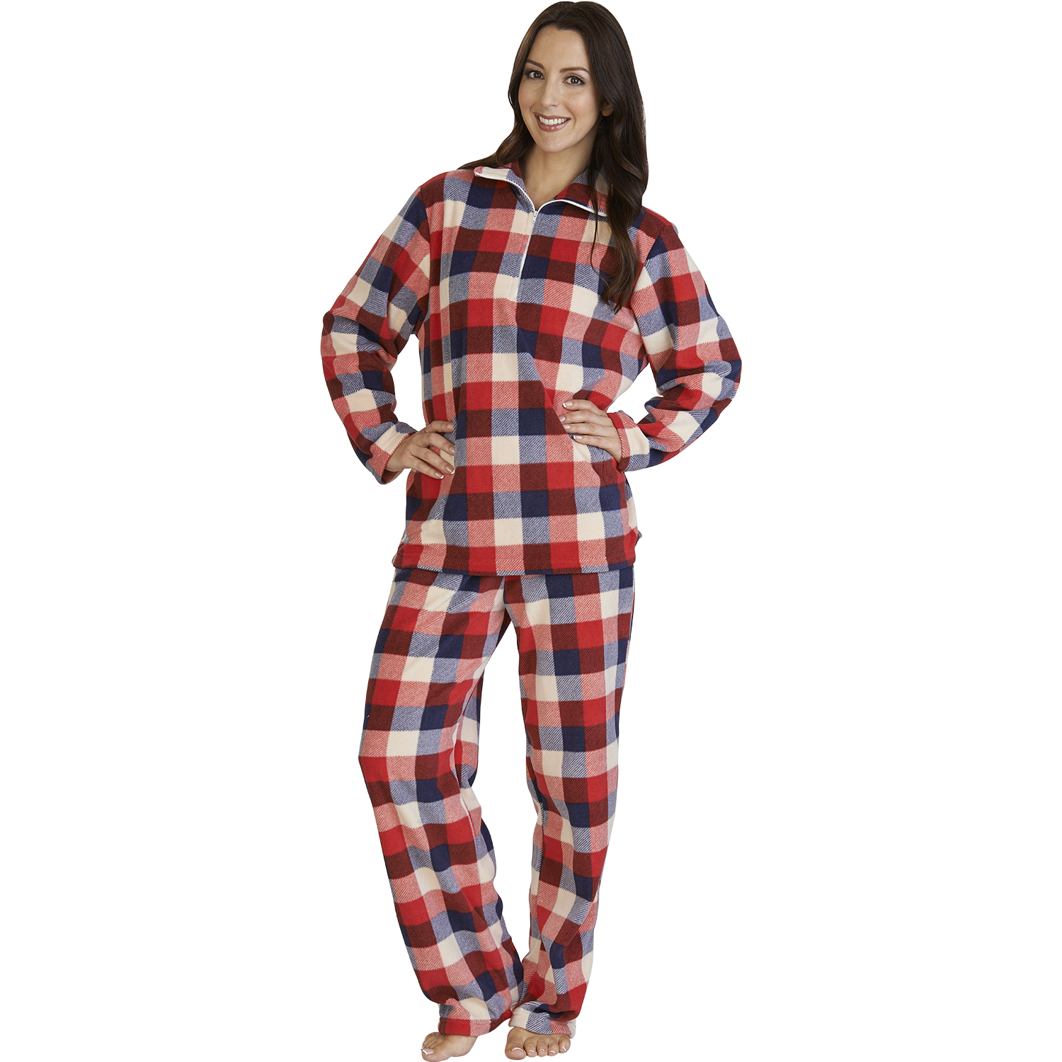 Slenderella Womens Check Pyjamas Ladies Soft Microfleece Warm Checked