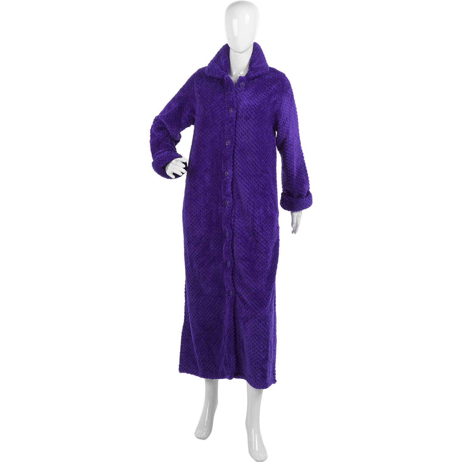 Womens Soft Waffle Fleece Dressing Gown Slenderella Button Up Ankle
