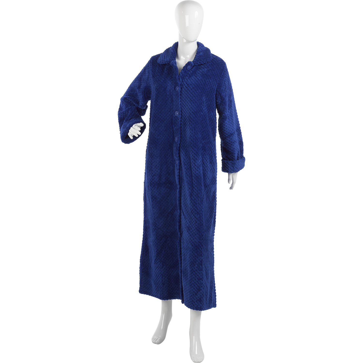 Ladies Slenderella Soft Waffle Fleece Bathrobe Ankle Length Button Up