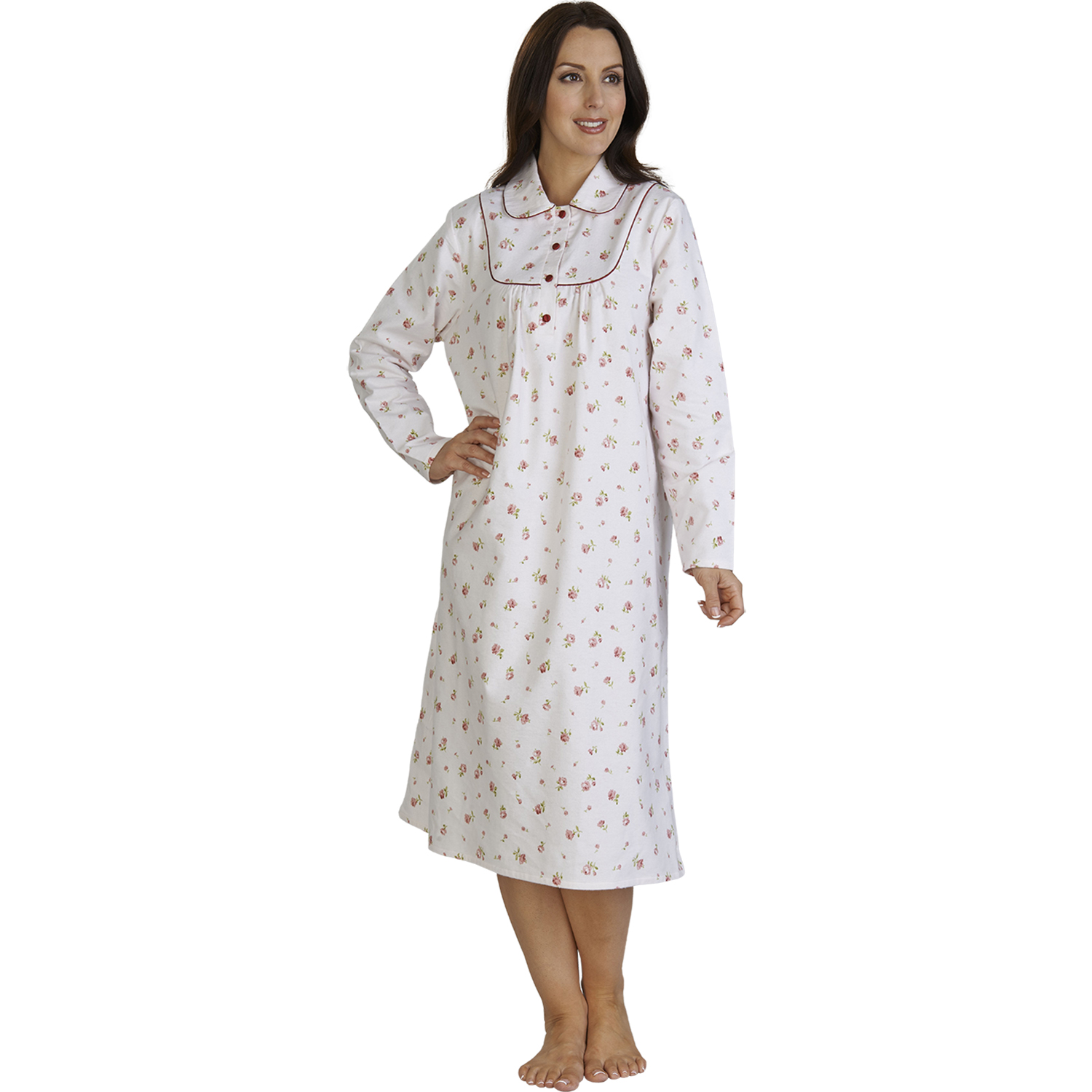Ladies Floral Brushed Cotton Nightie Womens Slenderella Flannel Night