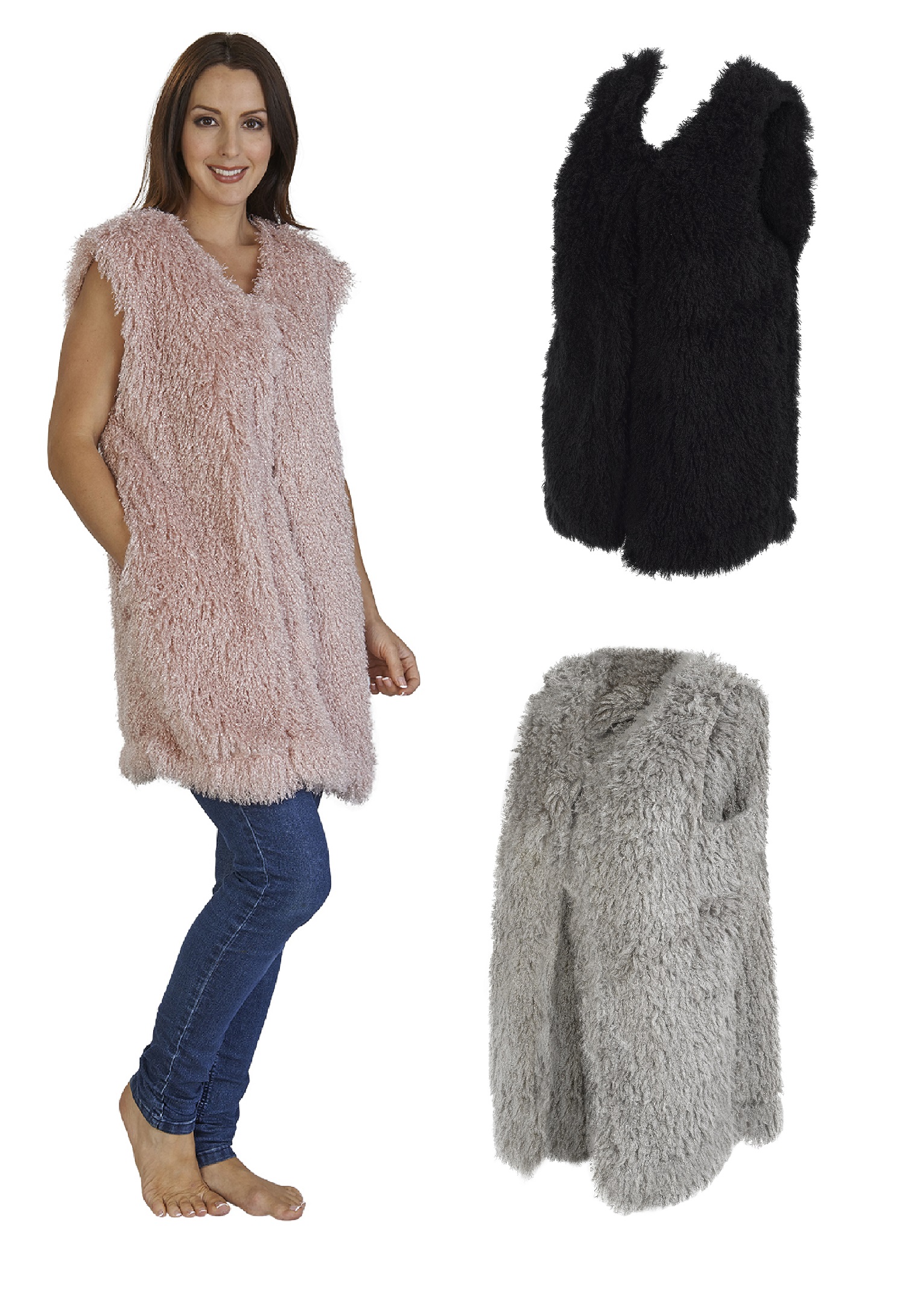 Ladies Luxury Winter Sleeveless Jacket Slenderella Womens Mongolian