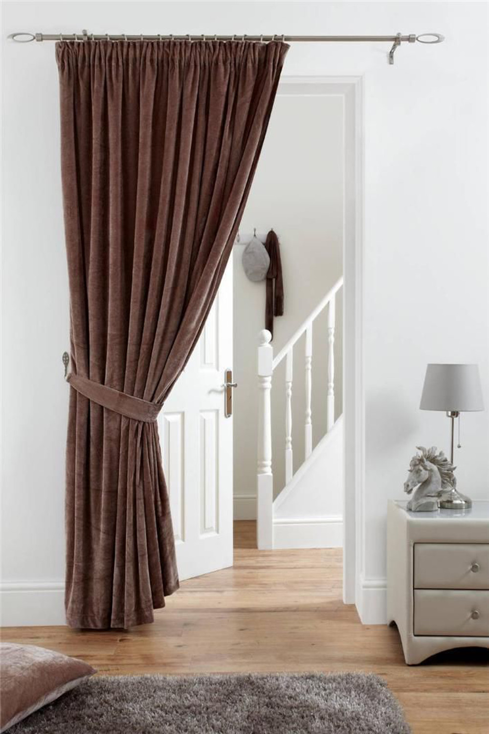 Deep Pile Velvet Door Curtain Pencil Pleat Fully Lined Washable Panel