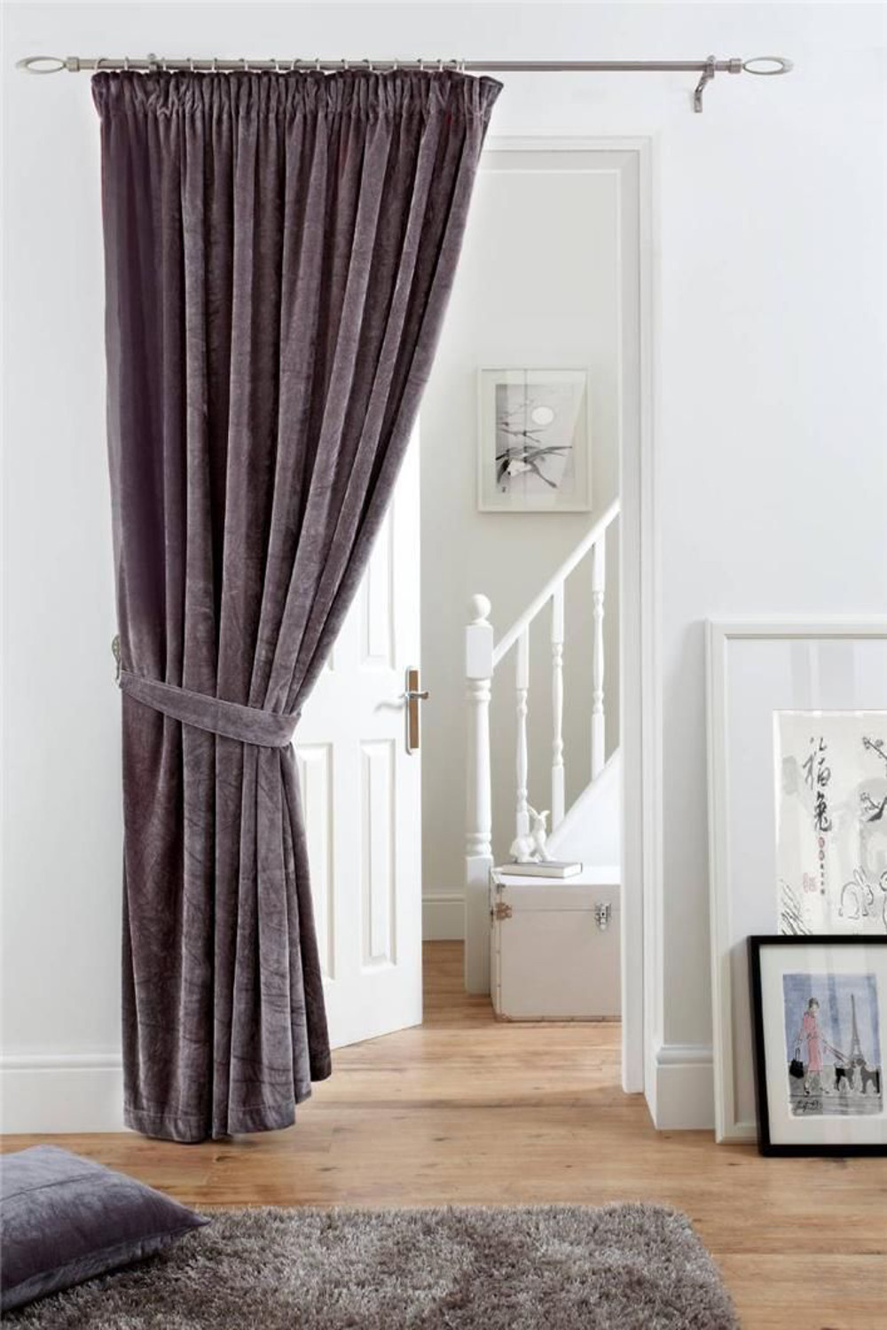 Deep Pile Velvet Door Curtain Pencil Pleat Fully Lined Washable Panel