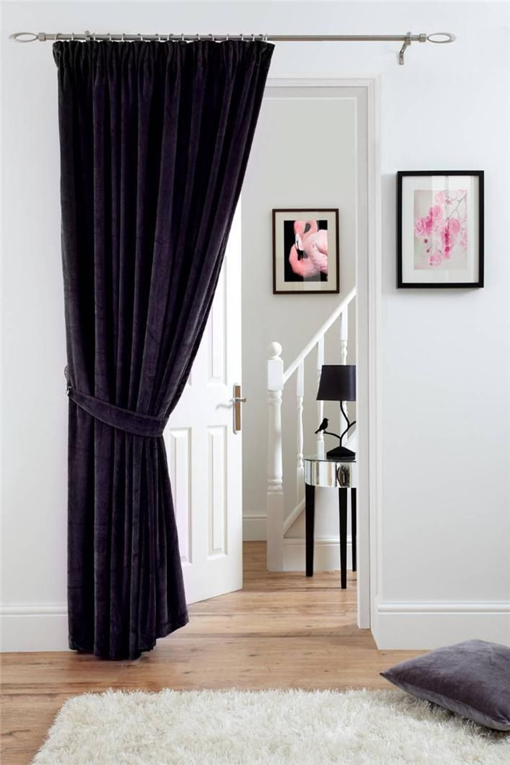 Fully Lined Velvet Door Curtain Pencil Pleat Deep Pile Polyester Panel