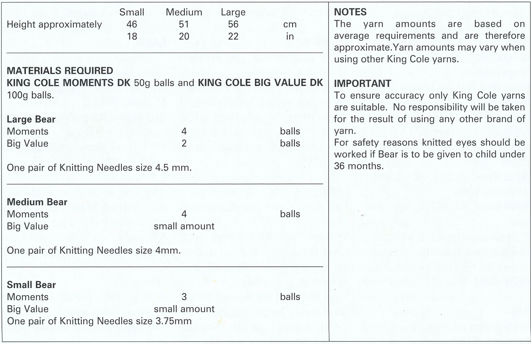 Teddy bear moments dk knitting pattern king cole fun animal jouet rend 3 tail...