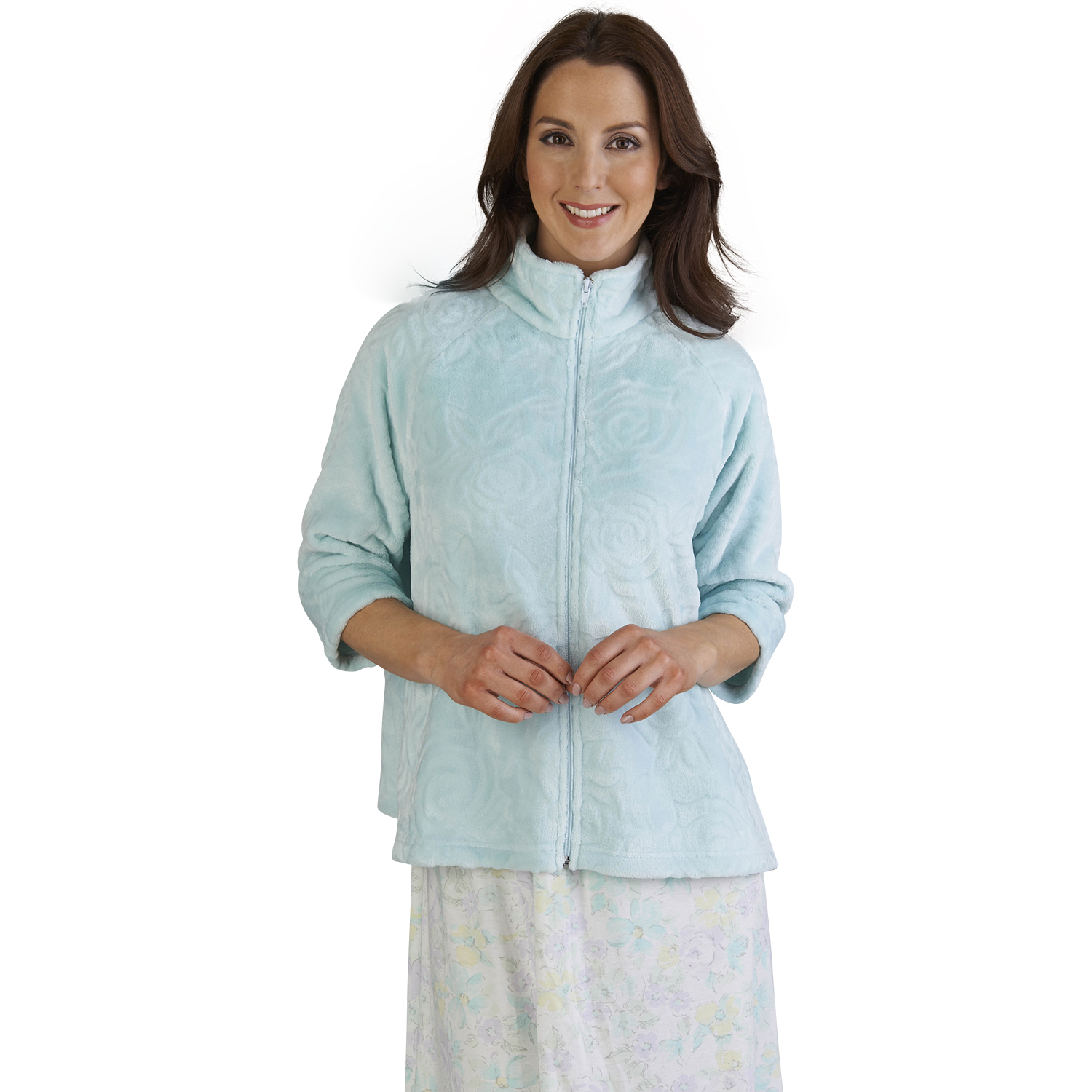 Slenderella Ladies Super Soft Fleece Rose Jacquard Bed Jacket Zip Up