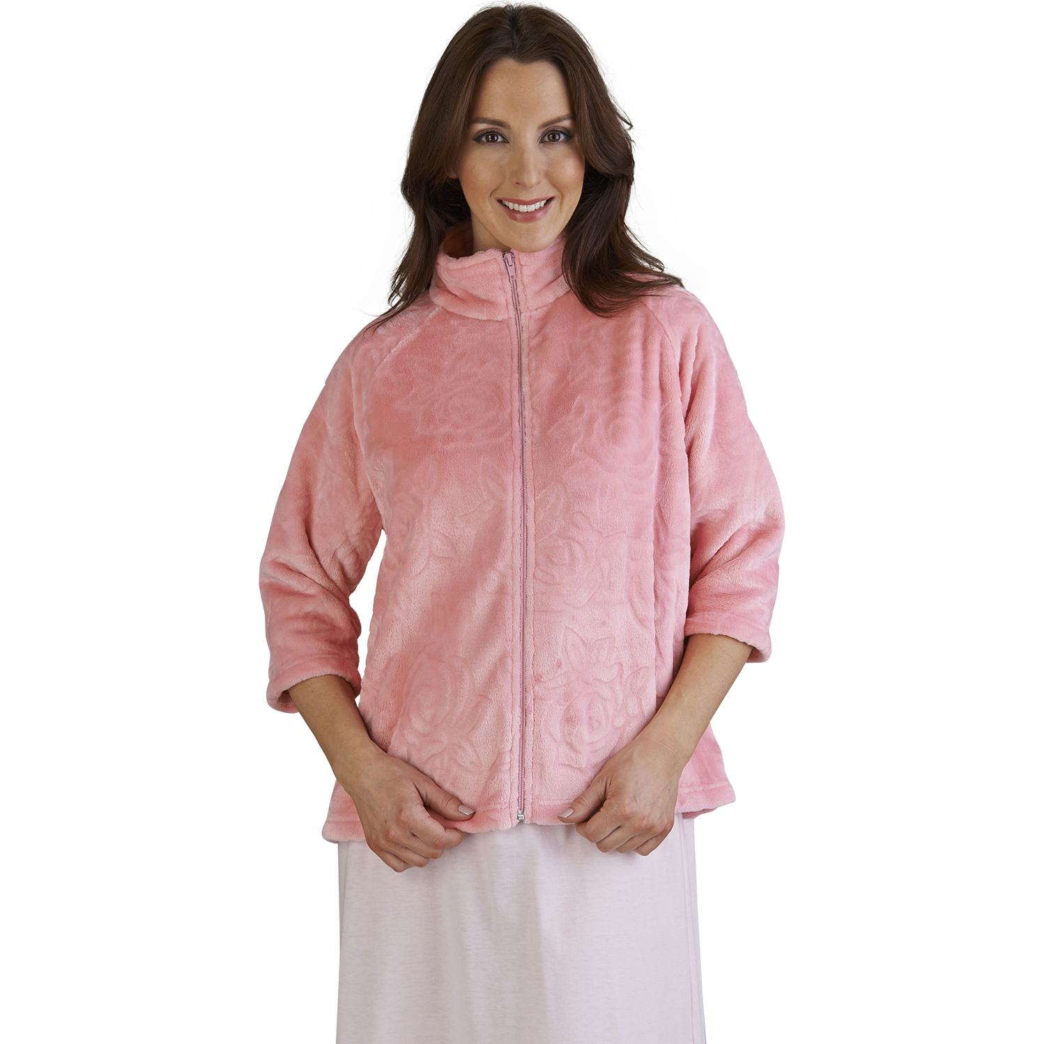 Rose Jacquard Bed Jacket Slenderella Ladies Zip Up Womens Housecoat
