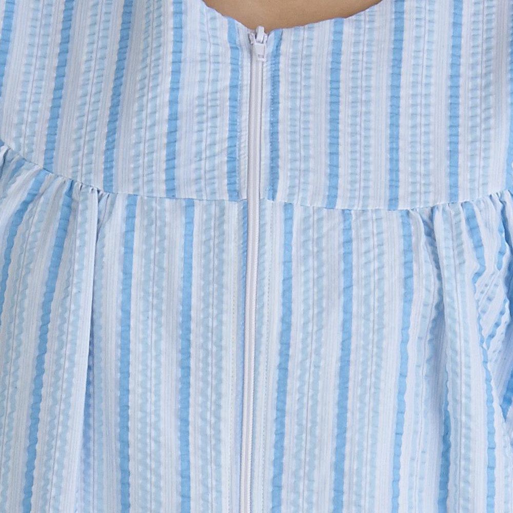 Womens Seersucker Stripe Zip Up Bathrobe Slenderella Ladies Dressing