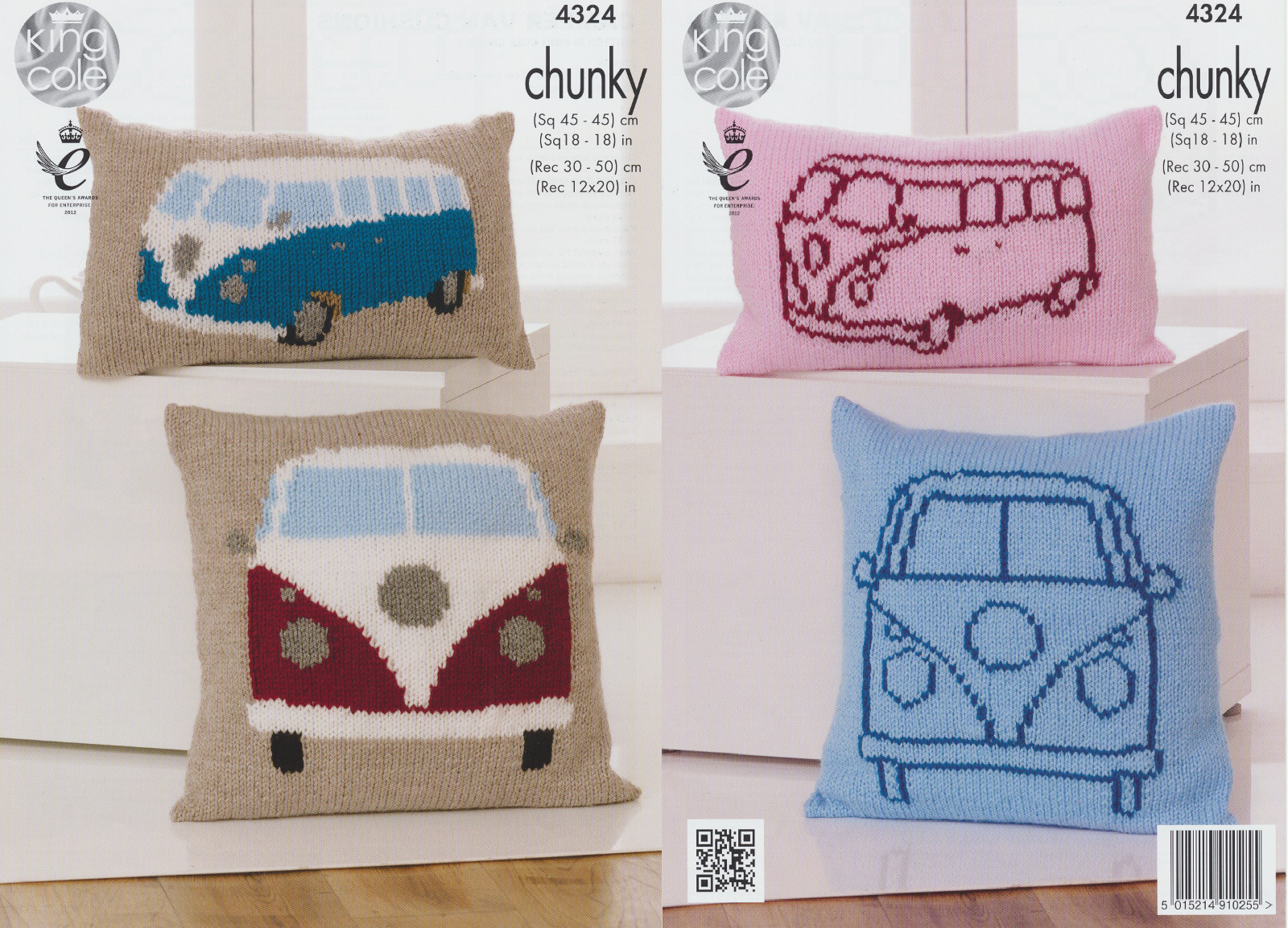 King Cole Chunky Knitting Pattern VW Camper Van Knitted Cushions Vintage 4324...