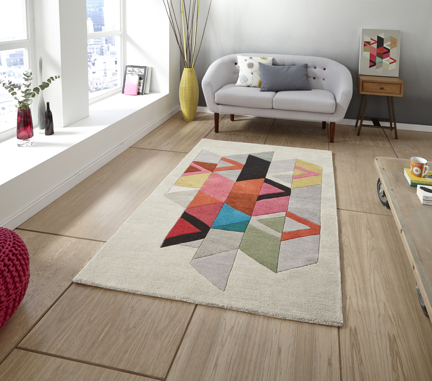 Designer Wool Blend Rug Inaluxe Bold Multi Coloured Large Modern Hand