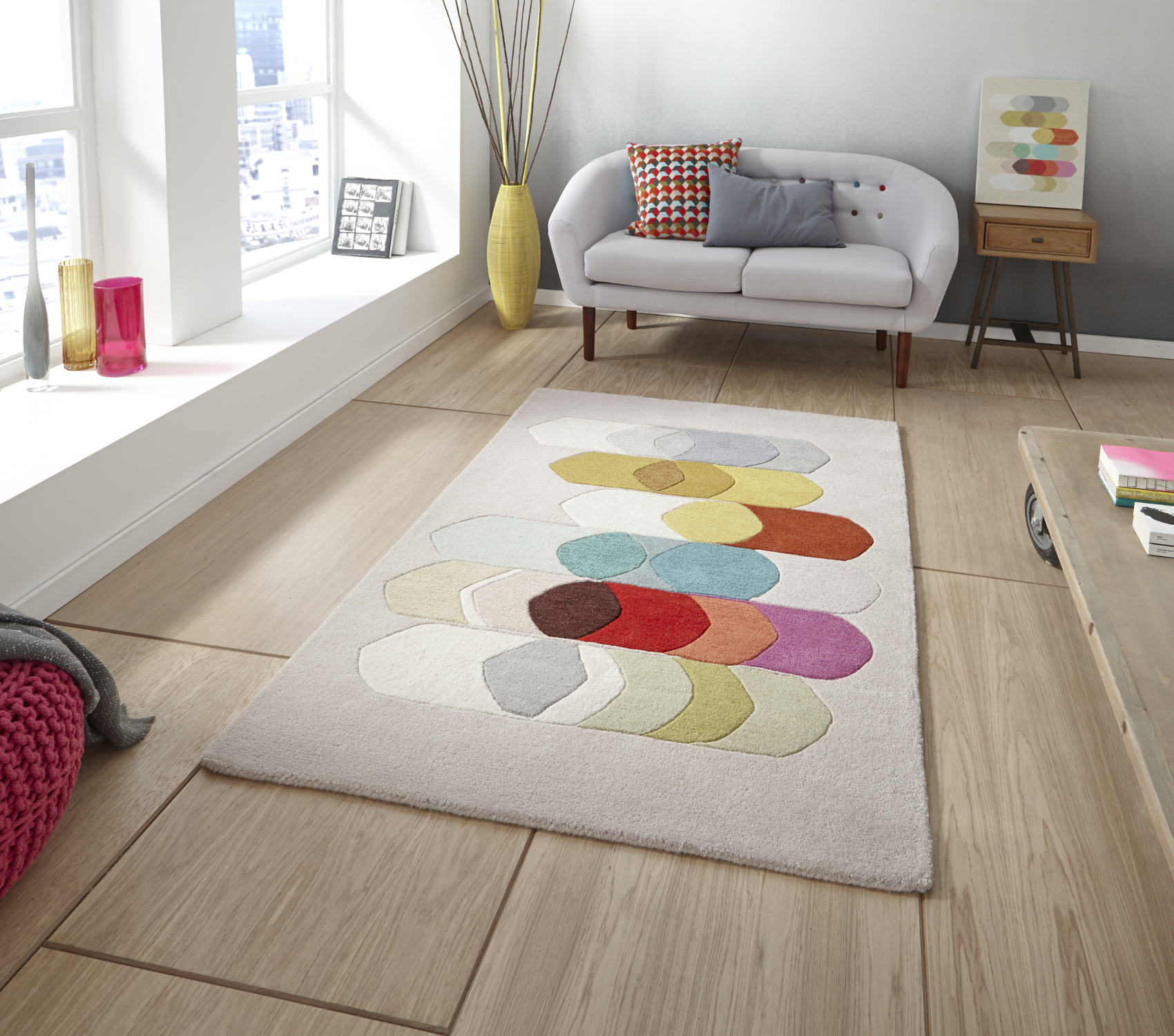 Designer Wool Blend Rug Inaluxe Bold Multi Coloured Large Modern Hand