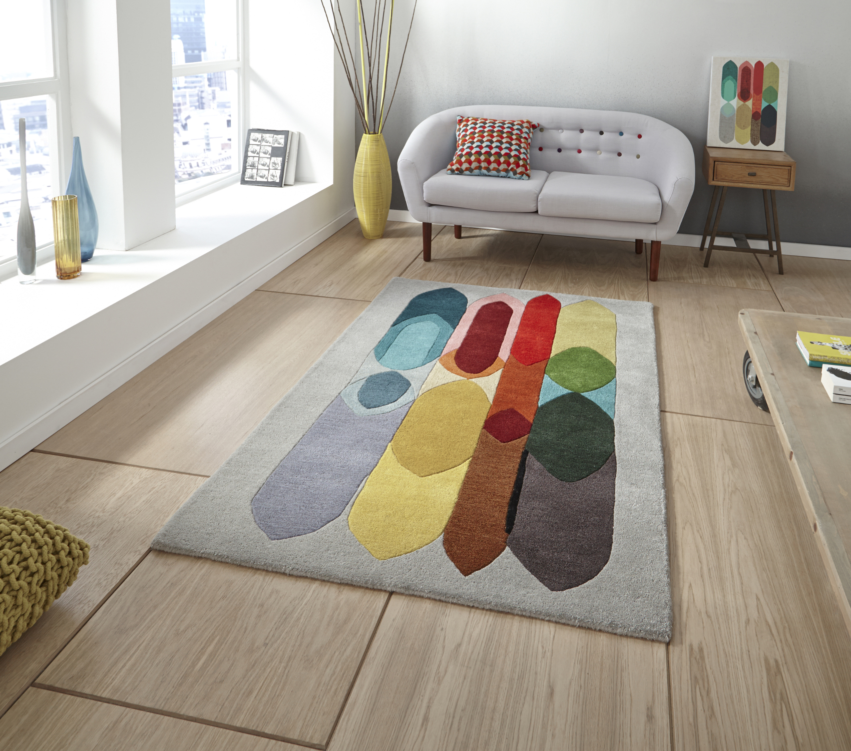 Designer Wool Blend Rug Inaluxe Bold Multi Coloured Large Modern Hand