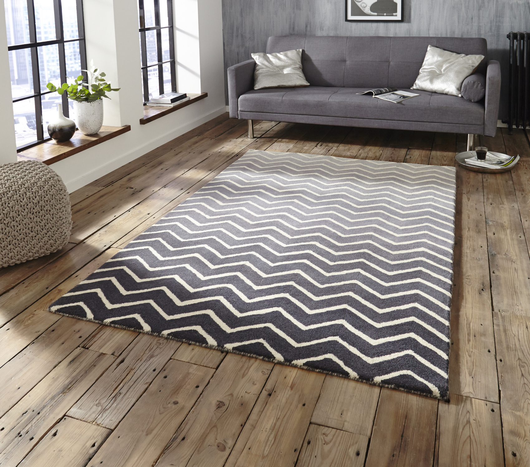 White Grey 100 Wool Large Floor Spectrum Rug Modern Zig Zag White Grey 100 Wool Large Floor Spectrum Rug