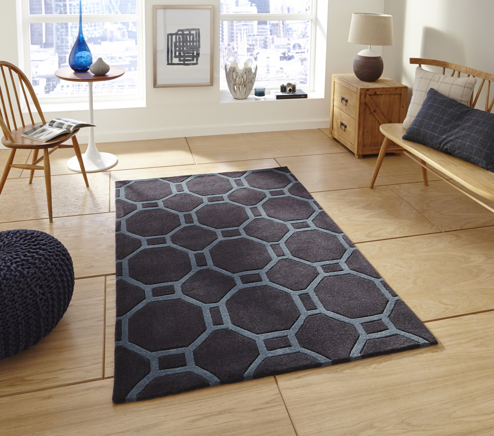 Hong Kong Octagon & Rectangle Rug 100 Hand Tufted Acrylic Large