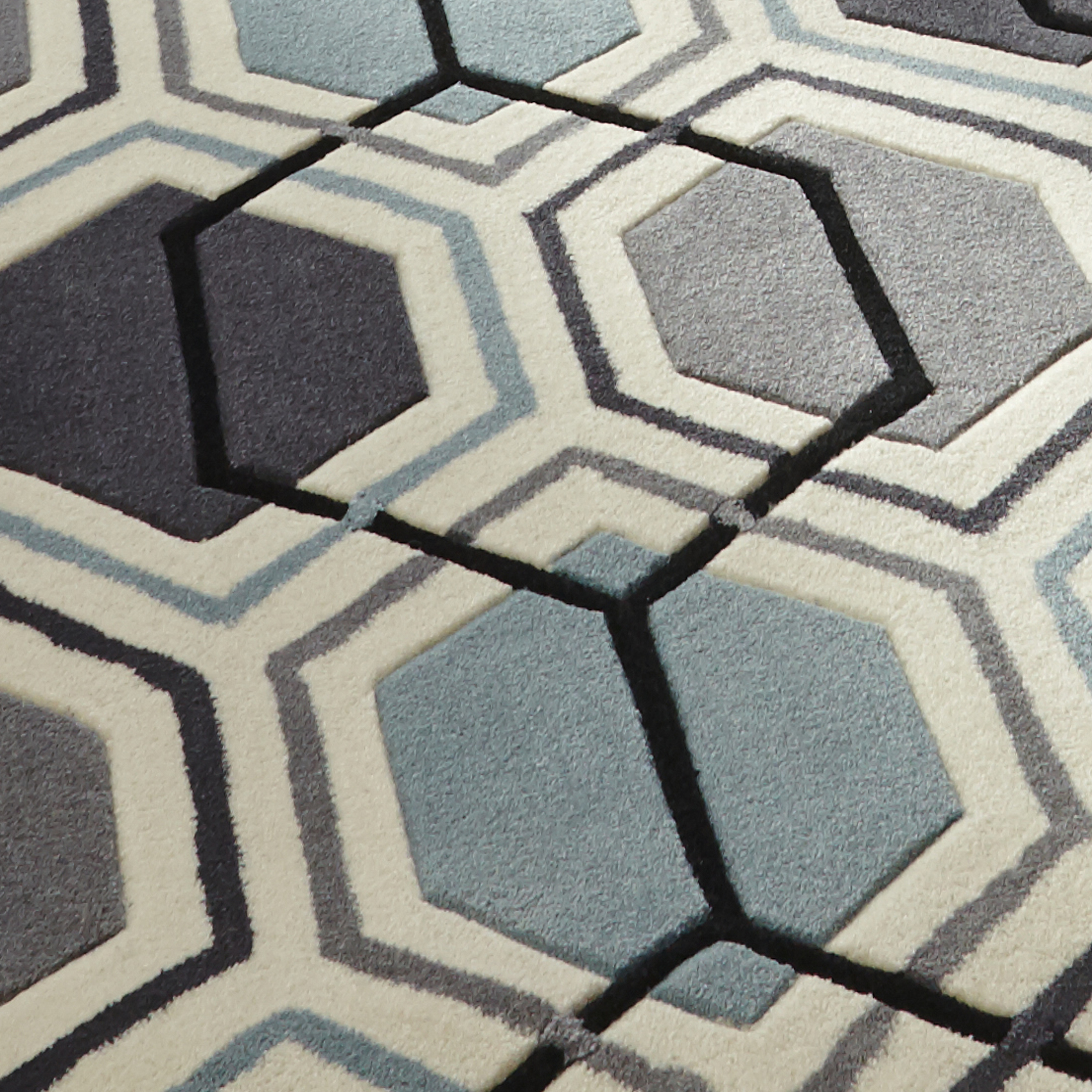 Grey Blue Hong Kong Hexagon Rug 100 Hand Tufted Acrylic Geometric