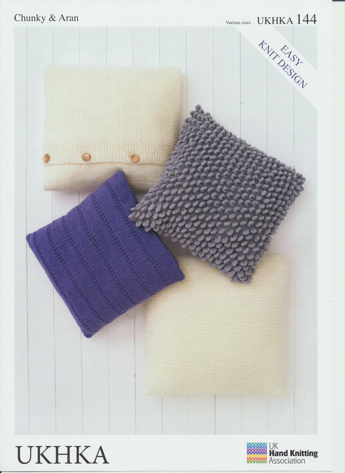Easy Knit Design Cushion Covers Aran & Chunky Wool Knitting Pattern UKHKA...