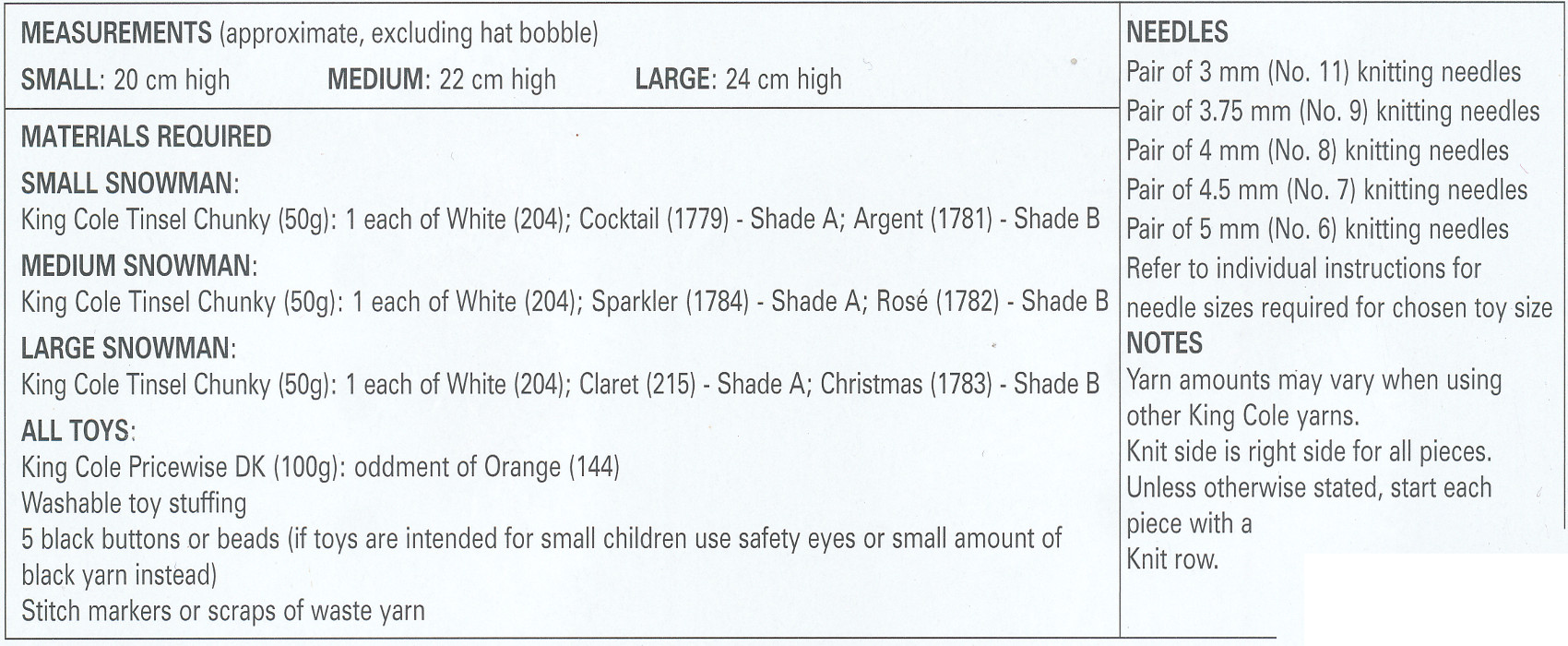 King Cole Tinsel Chunky Easy Knit Knitting Pattern Snowman Christmas Toys 903...