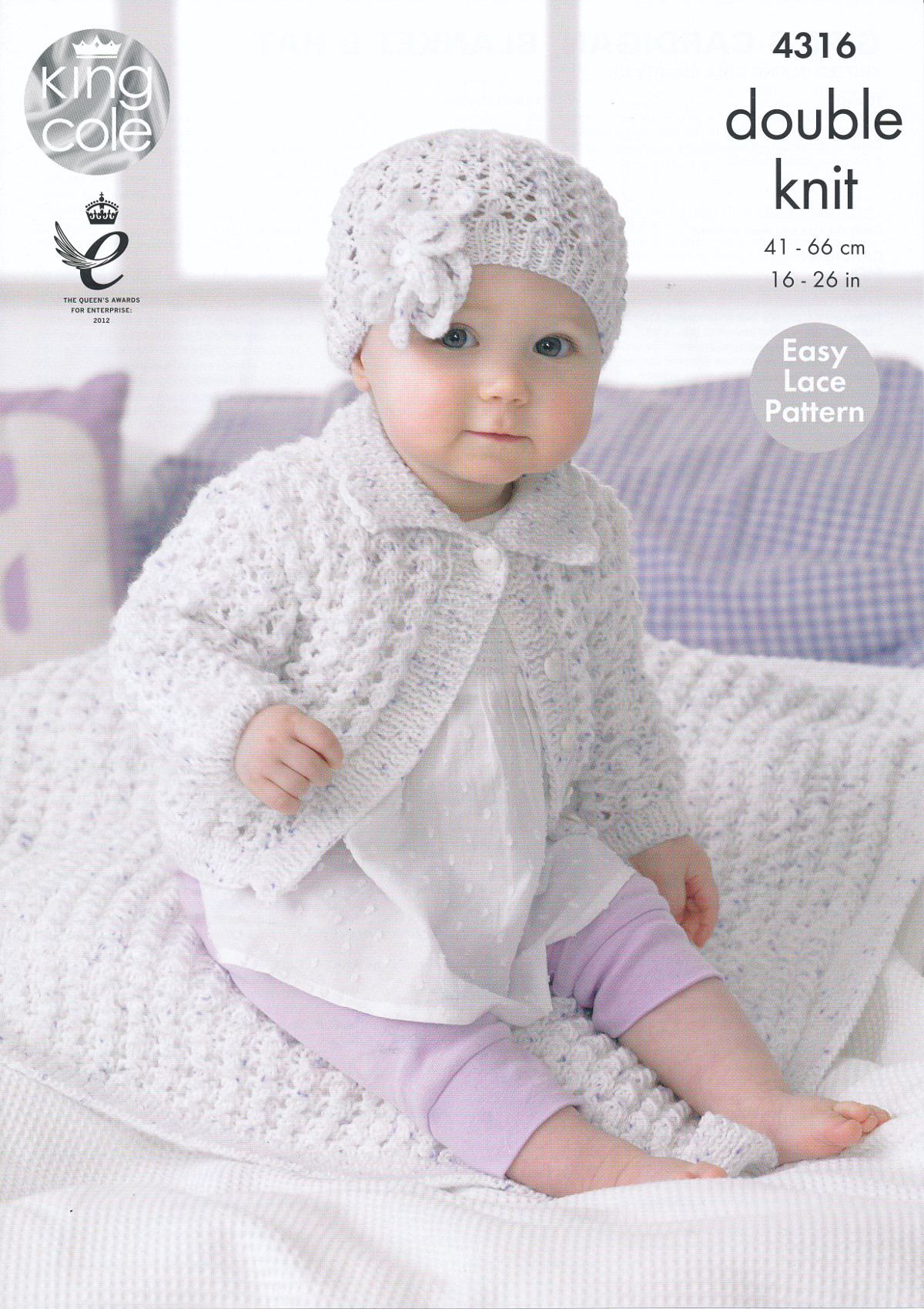 King Cole Double Knitting Pattern Baby Lace Cardigan Blanket Flower Hat DK 43...