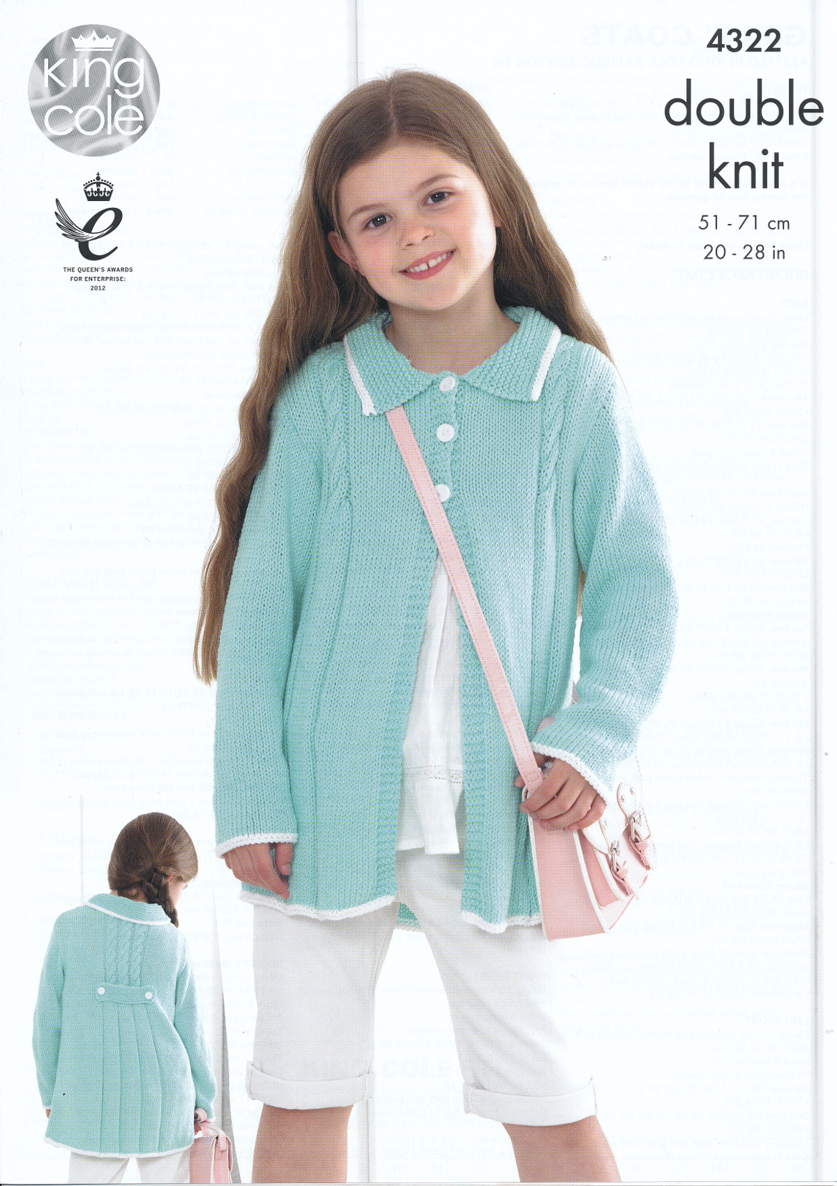 Childrens Double Knitting Pattern King Cole Girls Coats Bamboo Cotton DK 4322...