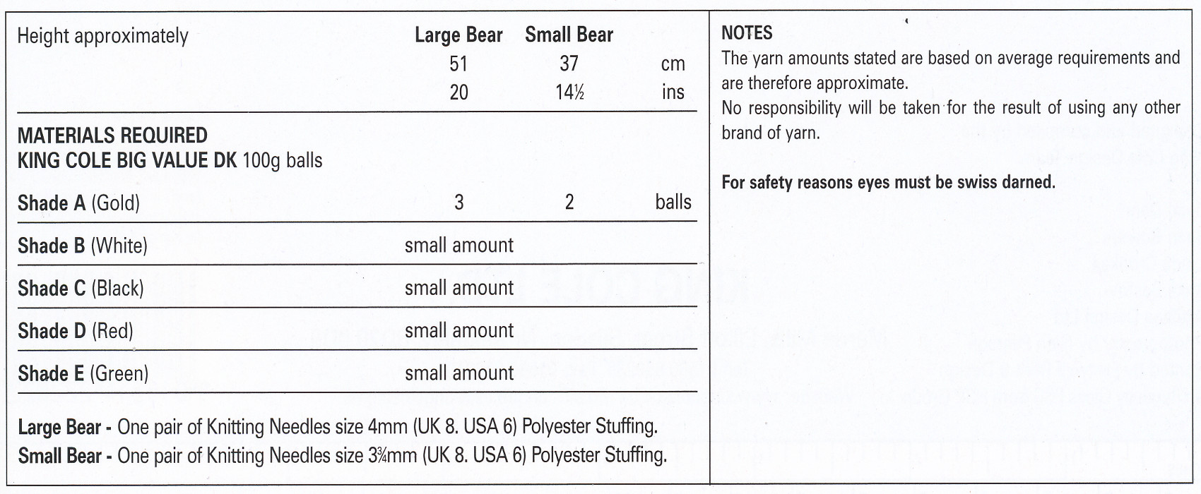 Pudsey Bear Knitting Pattern King Cole DK Double Knit Children IN Need TOY 10...