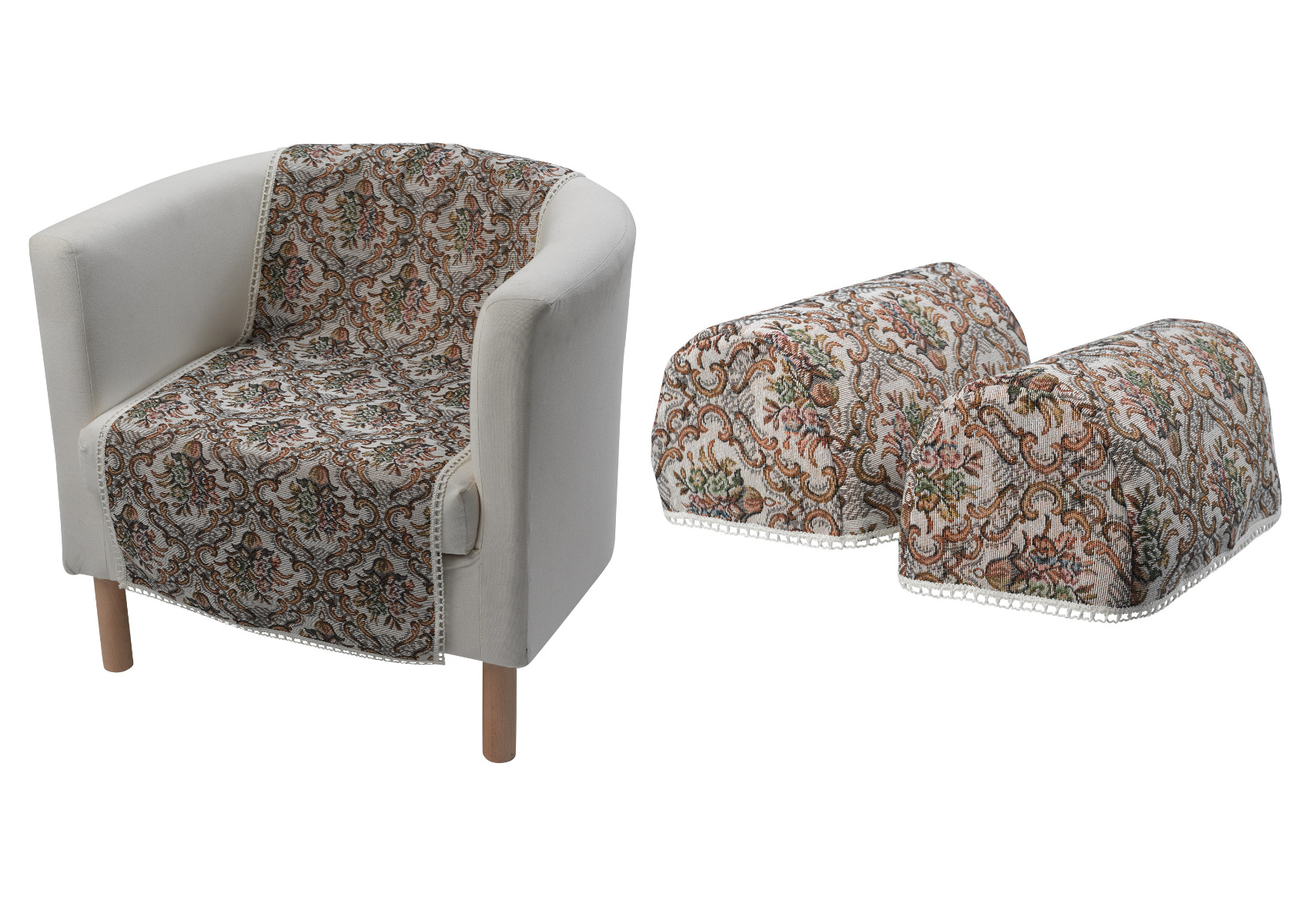 Furniture Cover & Standard Round Arm Cap Pair Traditional Floral