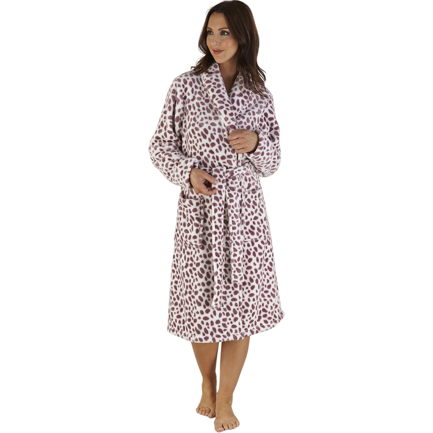 Womens Slenderella Leopard Print Dressing Gown Super Soft Fleece Wrap