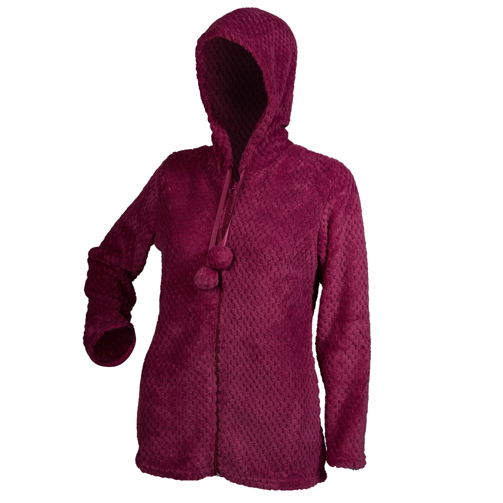 Bed Jacket Ladies Zip Up Waffle Fleece Hooded House Coat Womens Cosy