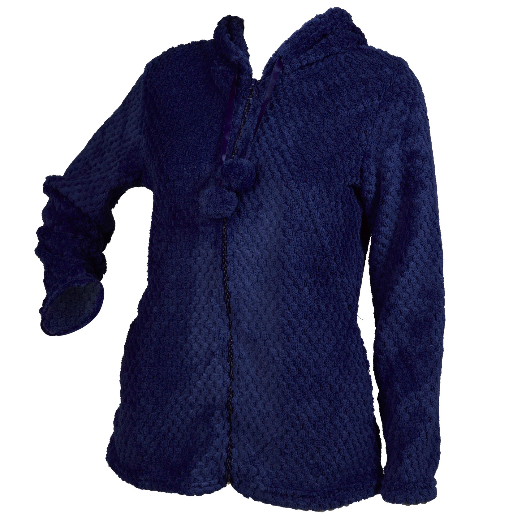 Bed Jacket Ladies Zip Up Waffle Fleece Hooded House Coat Womens Cosy