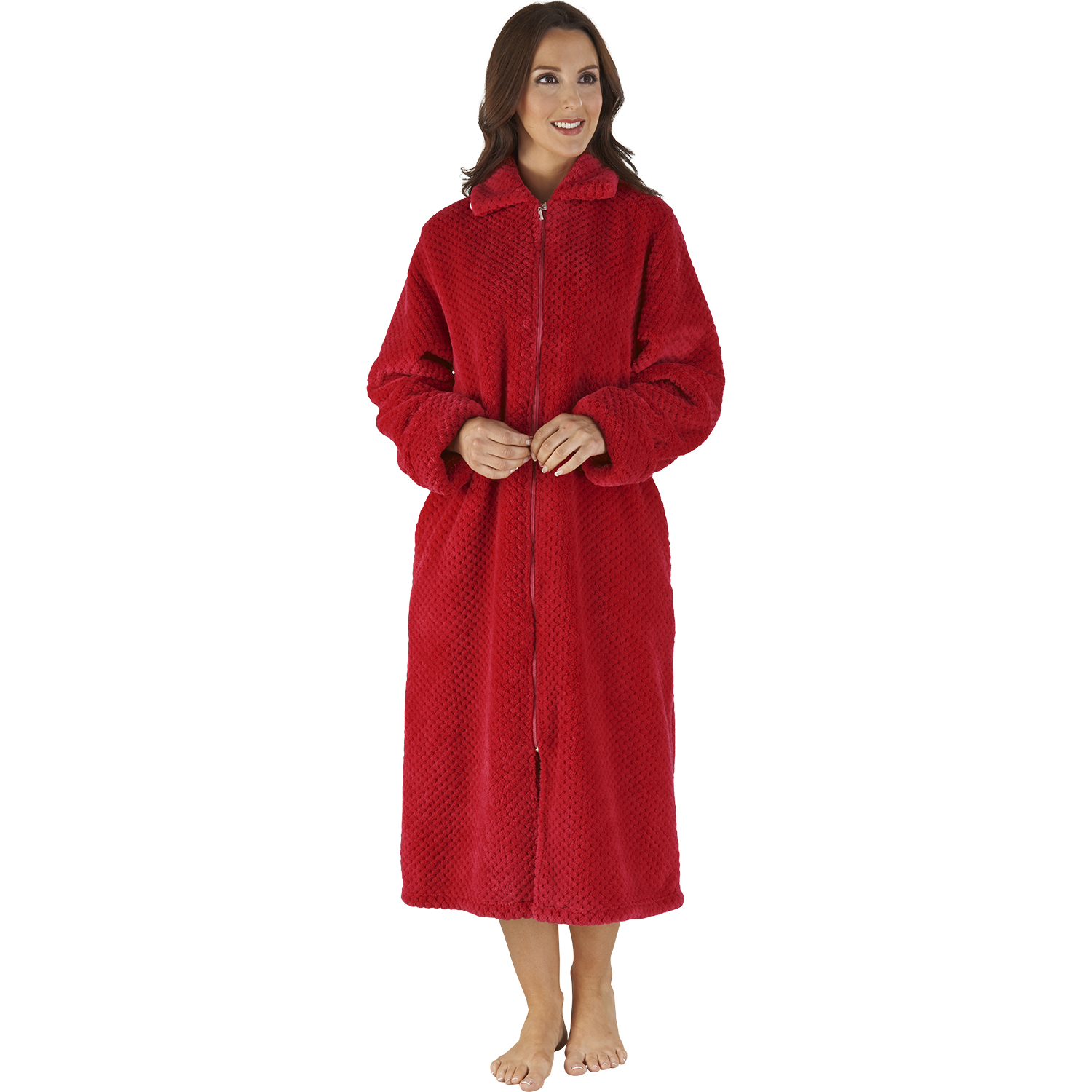 Slenderella Ladies Soft Waffle Fleece Dressing Gown Button Zip Wrap Bath Robe Ebay