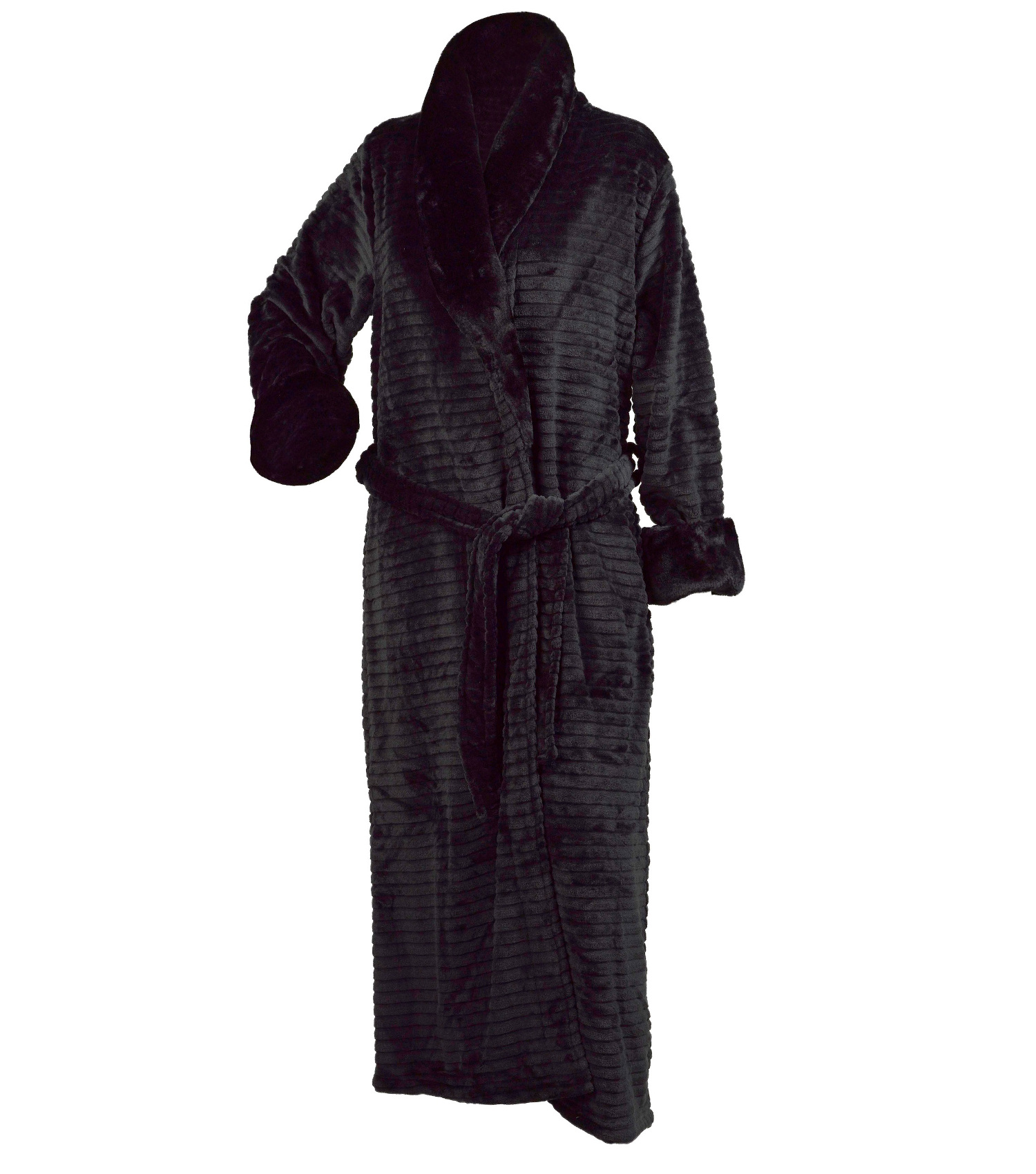Slenderella Ladies Ribbed Dressing Gown Button Zip Wrap Faux Fur Collar