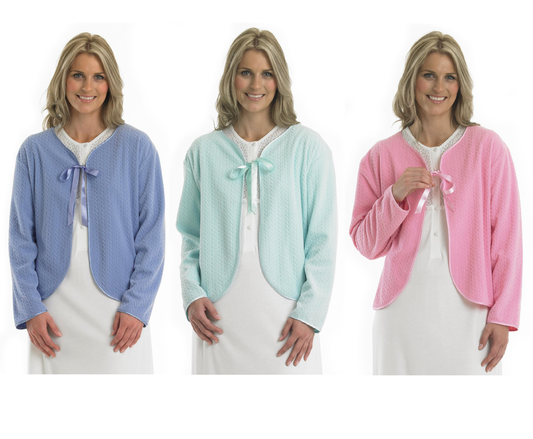 Slenderella Ladies Lightweight Soft Fleece Bed Jacket Cable Pattern