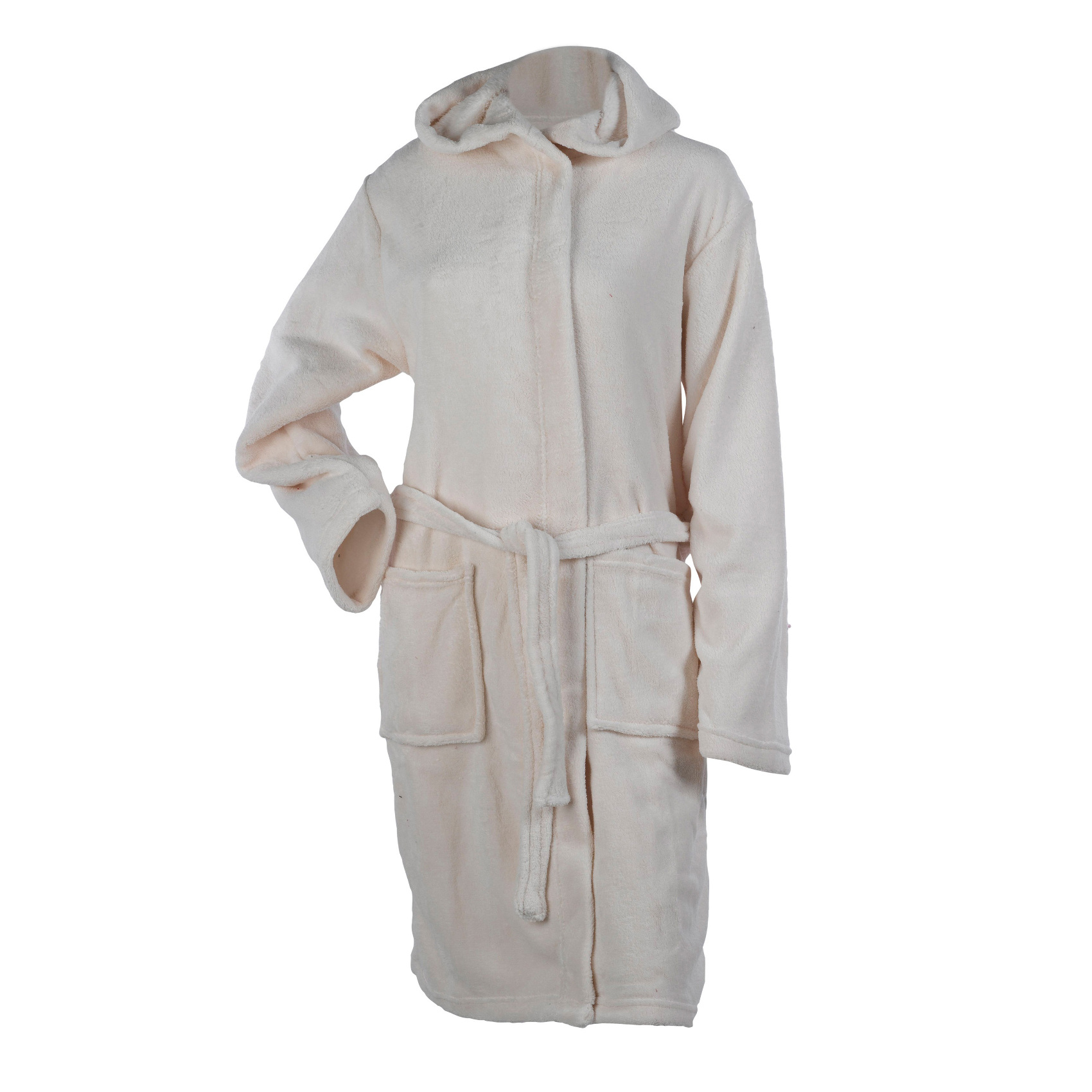 Ladies Soft Coral Fleece Hooded Bathrobe Plain Wrap Around Dressing