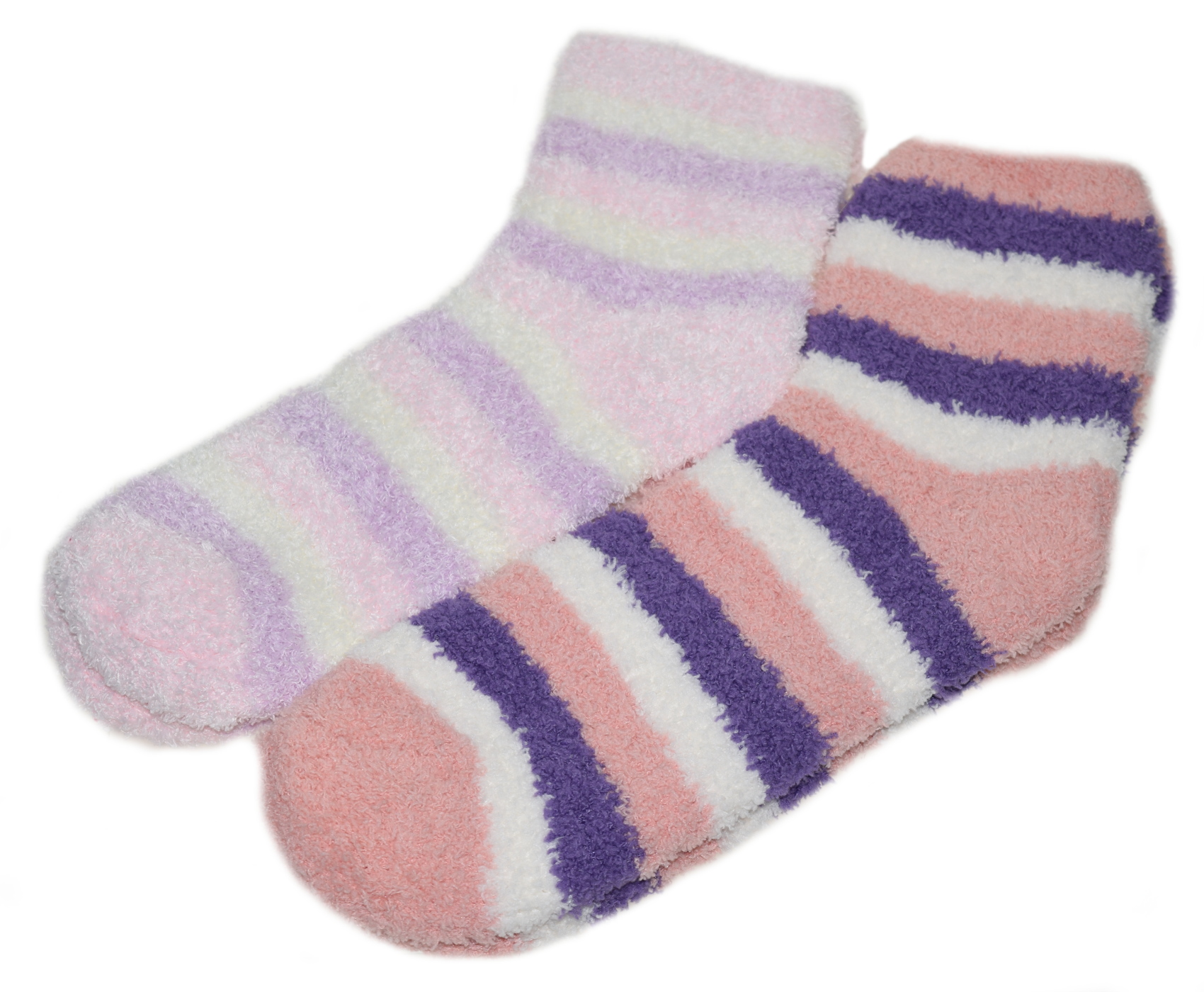 2 Pairs of Ladies Striped Snuggle Bed Socks Soft Luxury Fleece Bedsocks