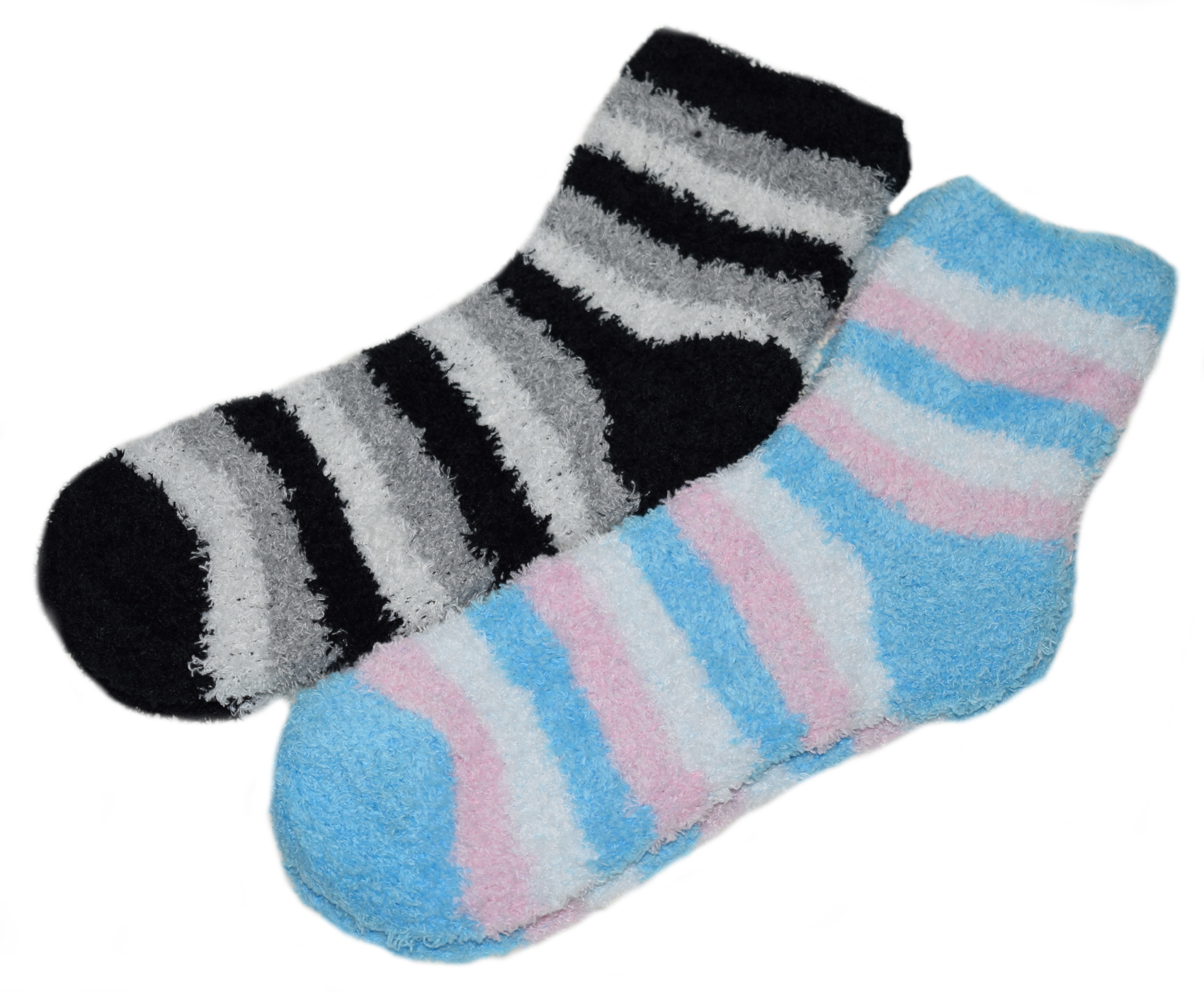 2 Pairs of Ladies Striped Snuggle Bed Socks Soft Luxury Fleece Bedsocks