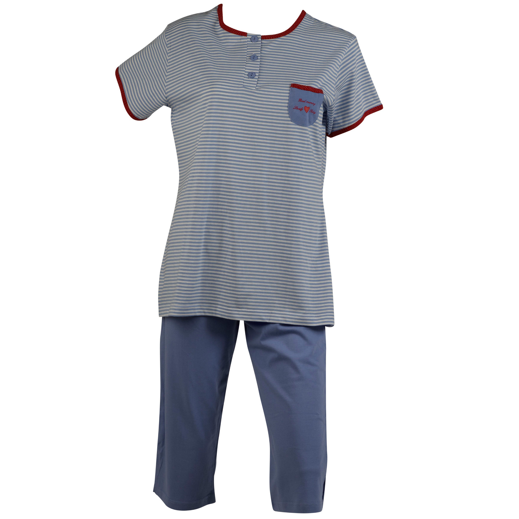 Womens 100% Cotton Striped PJs Set Ladies Short Sleeve Top 3/4 Bottoms Pyjamas | eBay
