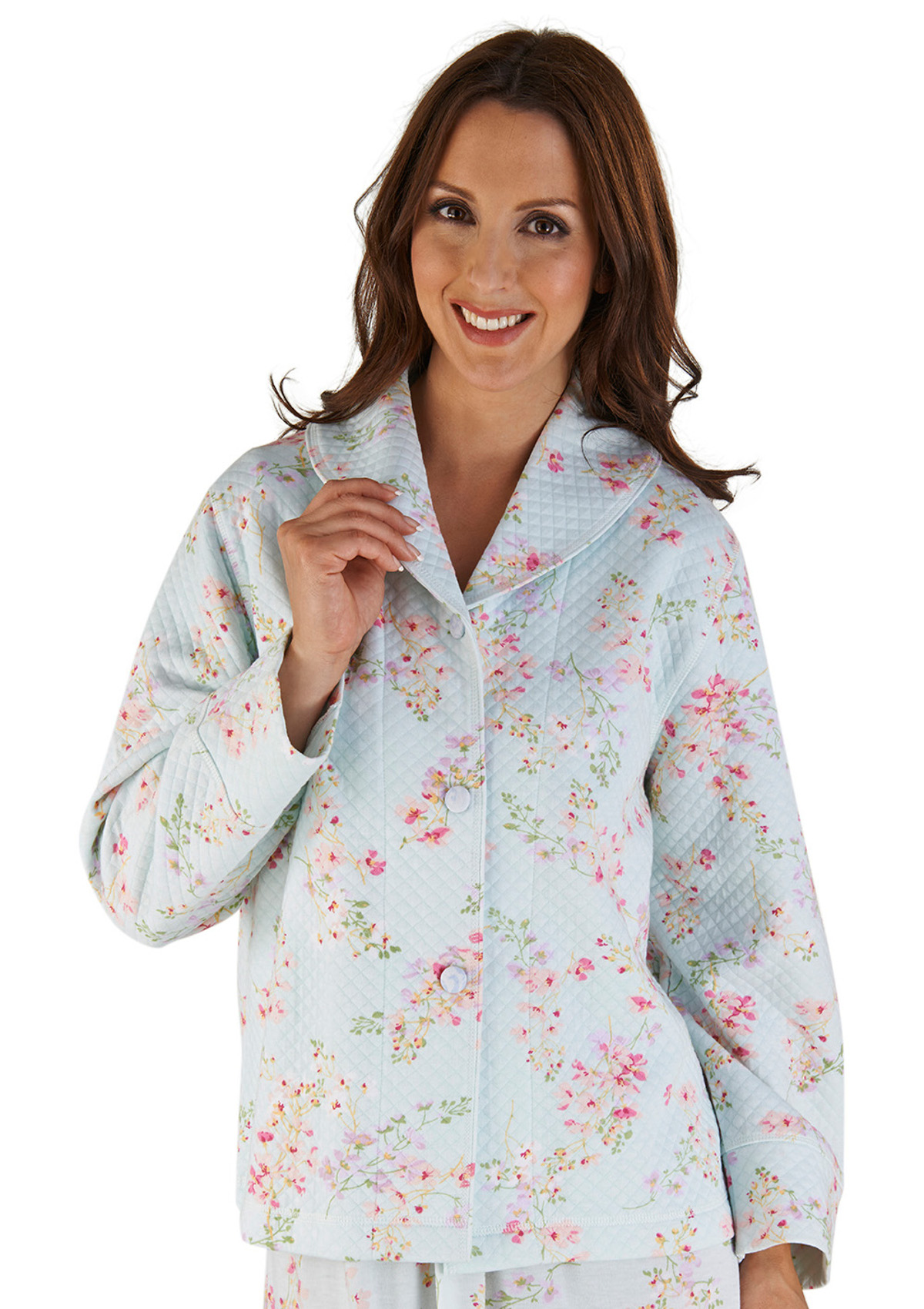 Bed Jacket Slenderella Womens Floral Mock Quilt Shawl Collar Button Up Housecoat eBay