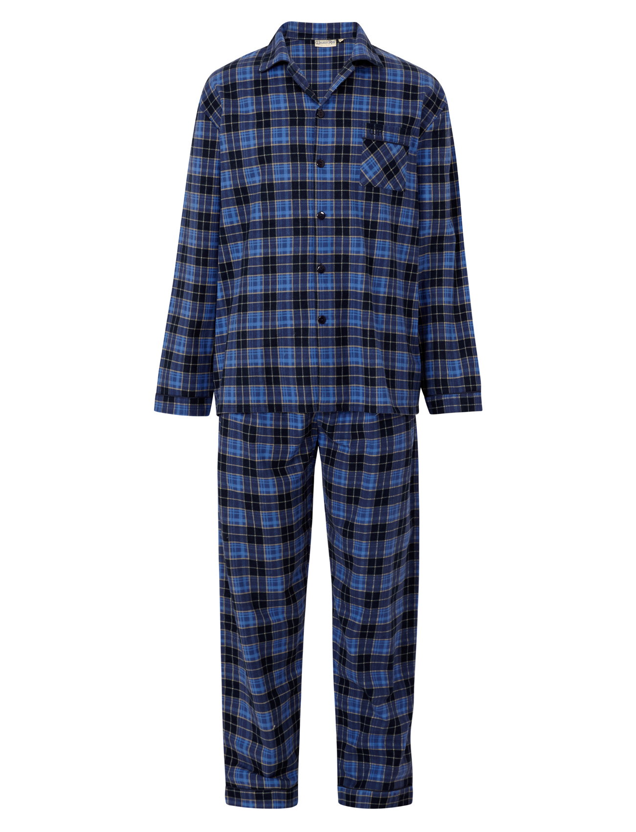Walker Reid Mens Checked Pyjamas Brushed Cotton Button Up Traditional