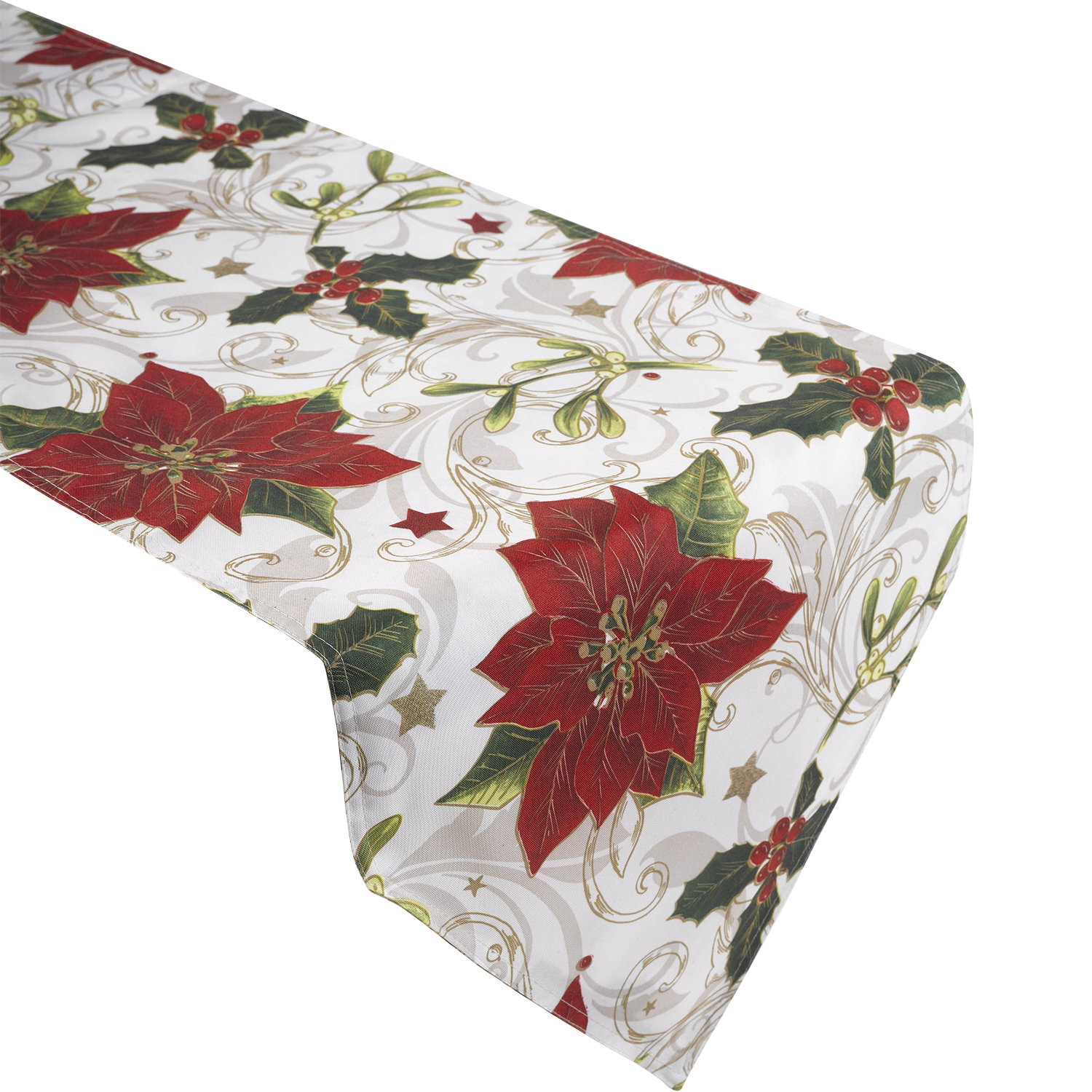 New York Tablecloths This festive and Vibrant table runner has lovely red flowers unfurling on to the scene and the festive color combination will make this a great addition to your holiday home. The tablecloths are as small as that can be used as place mat / placemat or to cover a nightstand, to cover your coffee table or to cover your dining table.