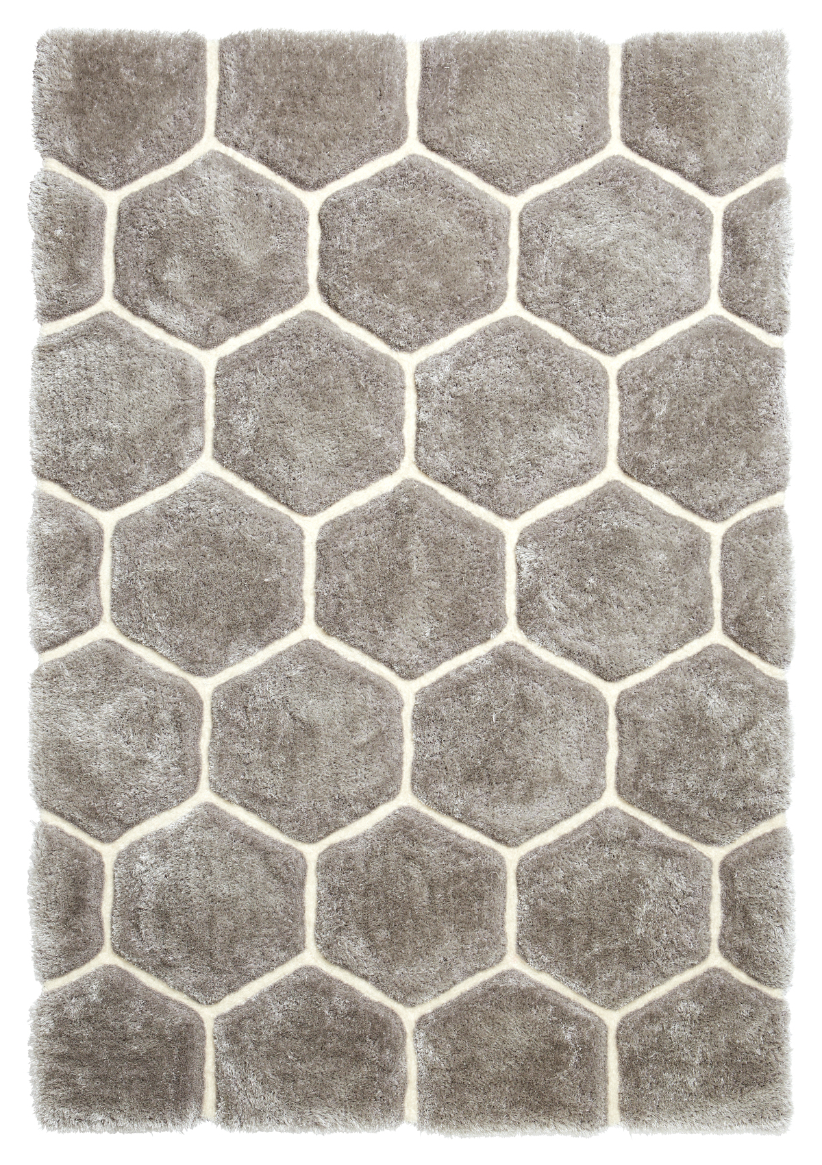 Grey & White Hexagon Rug Super Soft Shaggy Pile Noble House