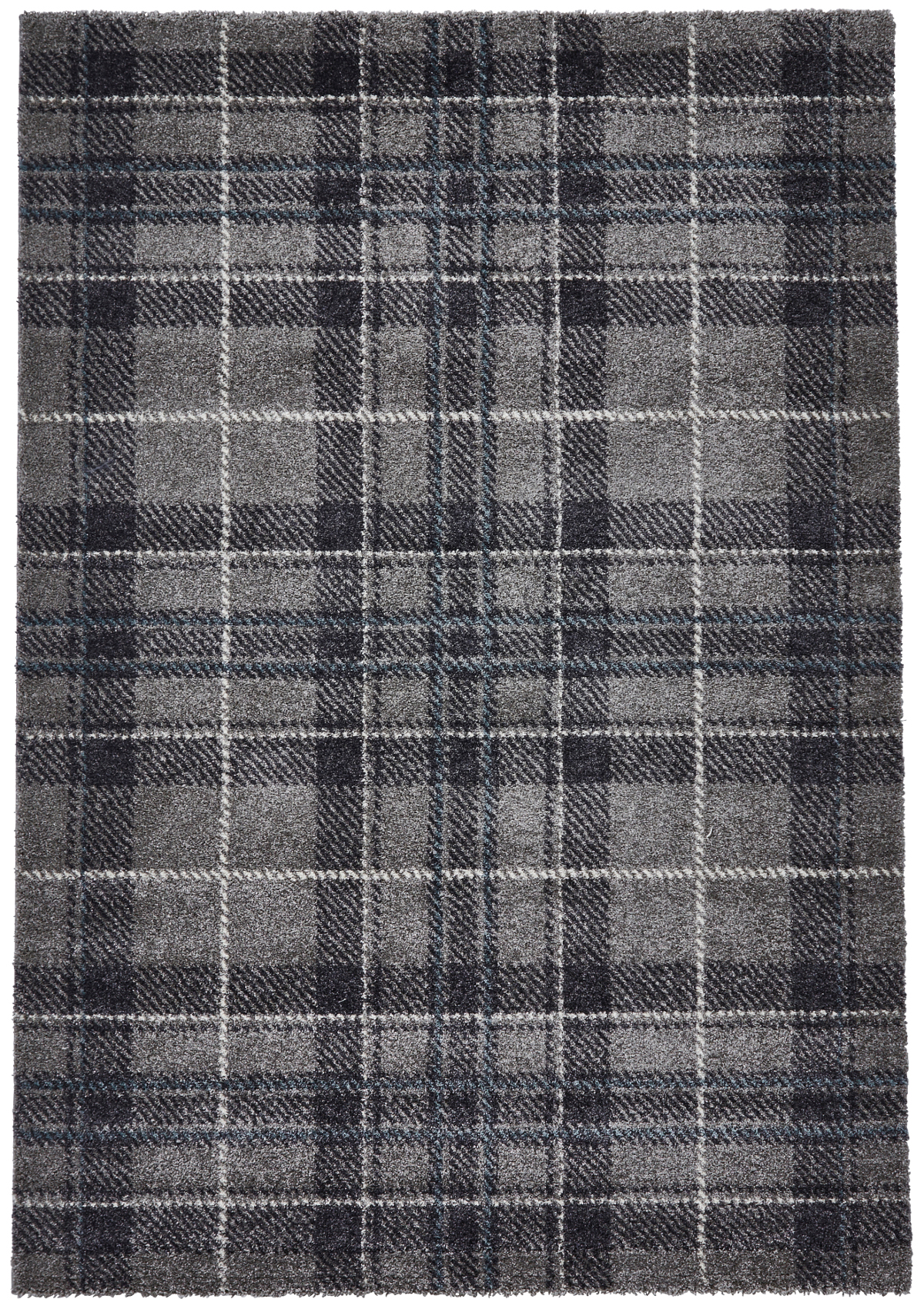 Grey & Blue Tartan Checked Rug 100 Polypropylene Check Design Mat Home