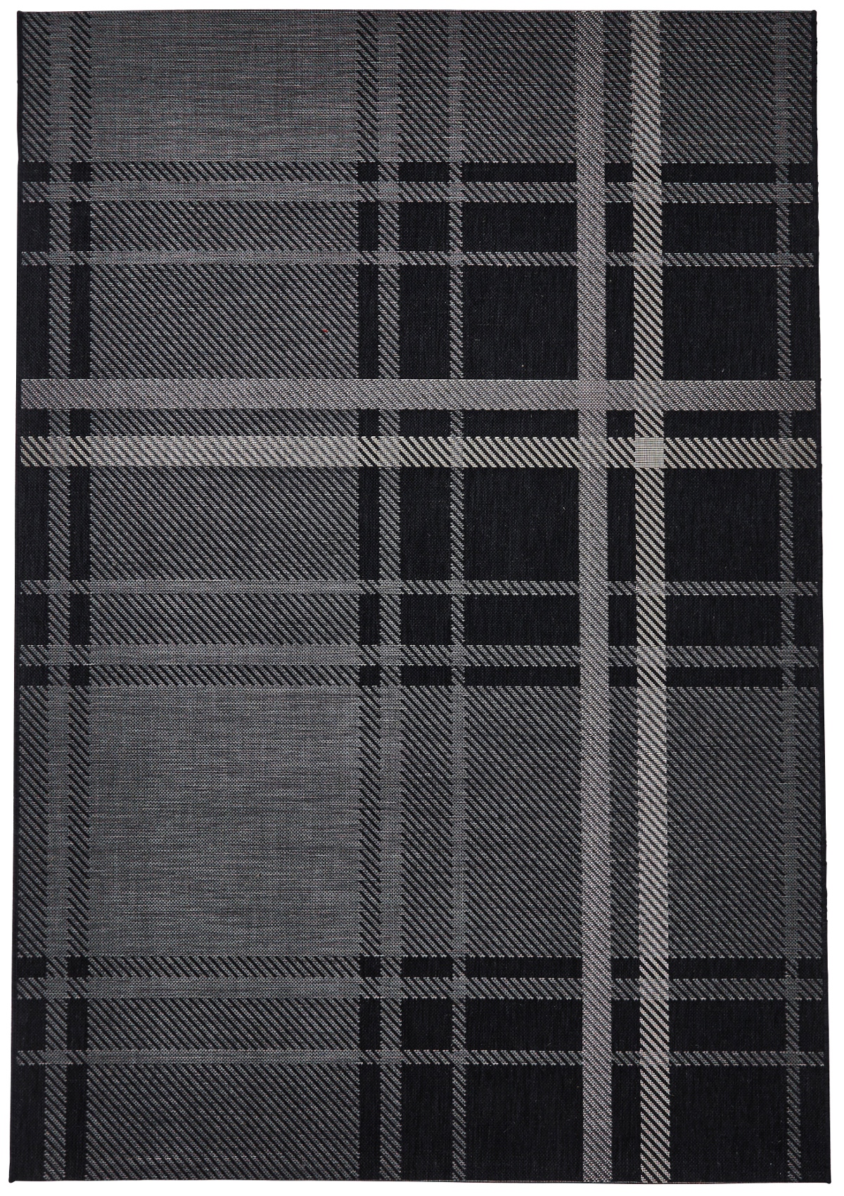 Black Grey Tartan Checked Rug Flat Weave Indoor Outdoor Durable Black Amp Grey Tartan Checked Rug Flat Weave