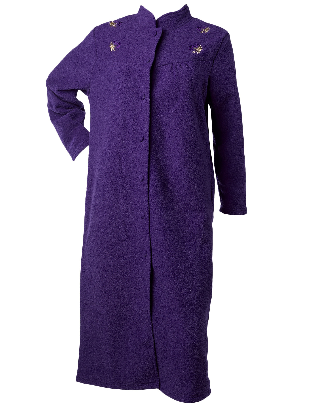 Dressing Gown Womens Button Up Anti Pill Terry Fleece House Coat Flower Bathrobe